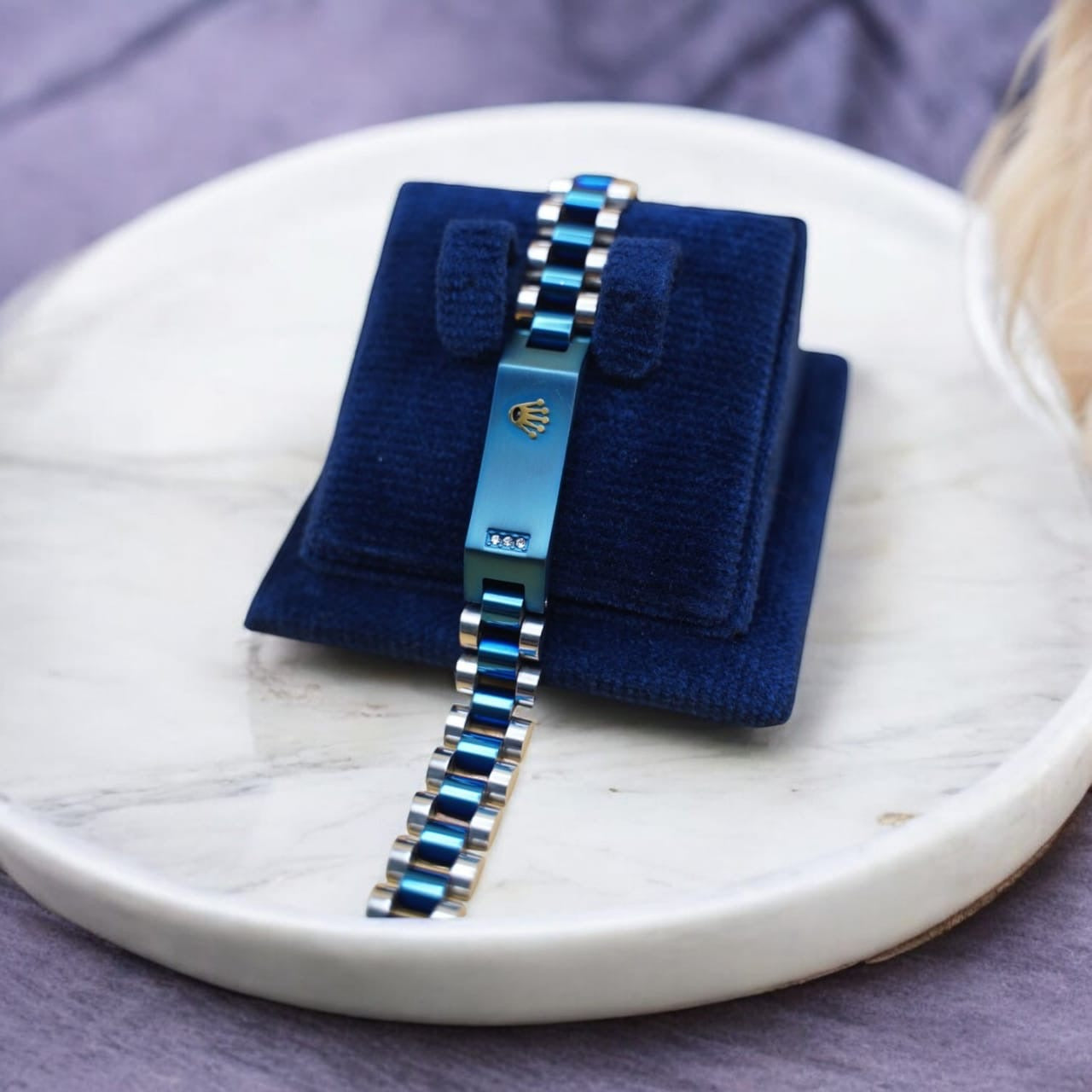 Rolex-Inspired Luxury Blue and Silver Link Bracelet