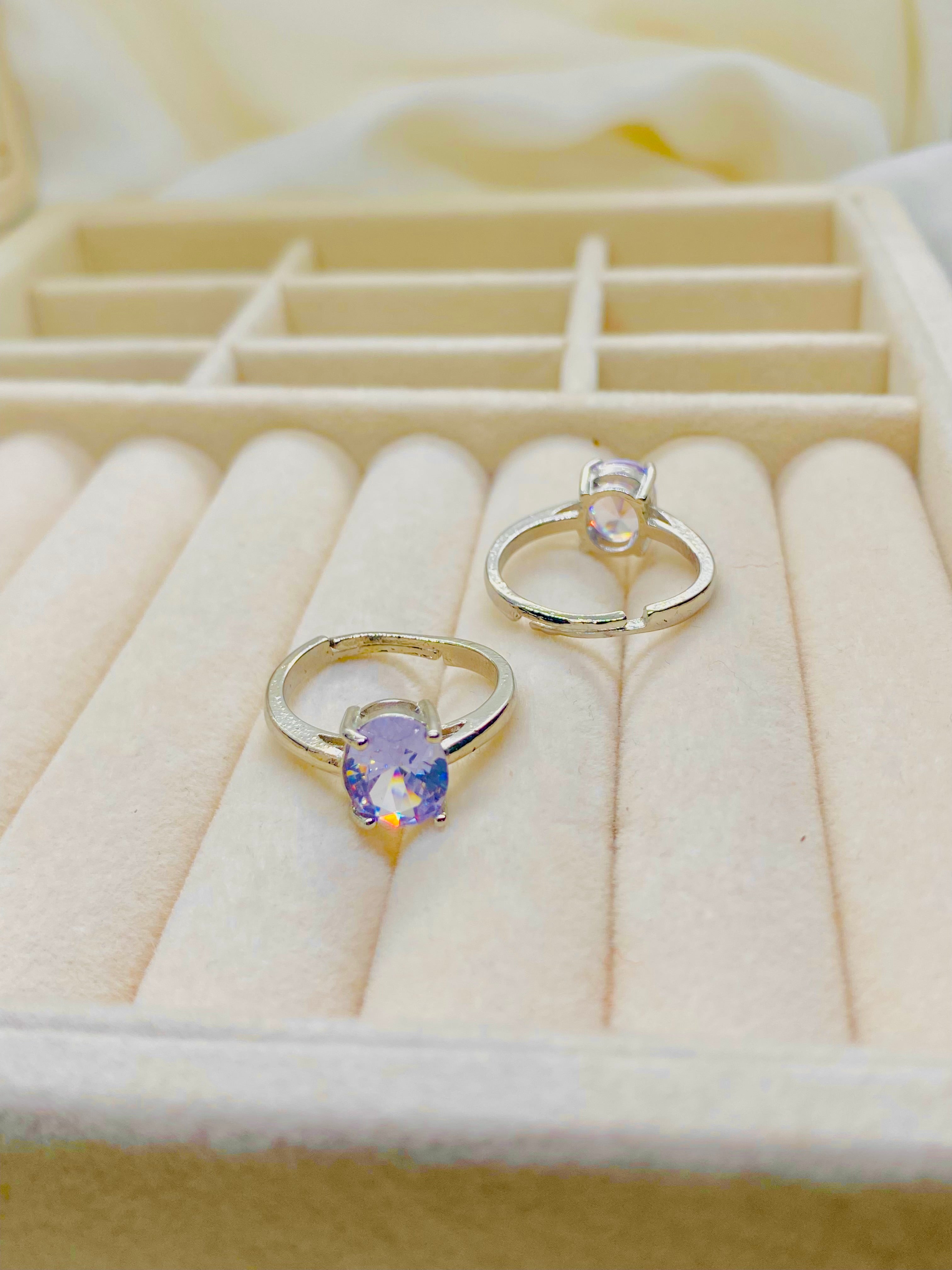 Solitaire Crystal Rings in Silver