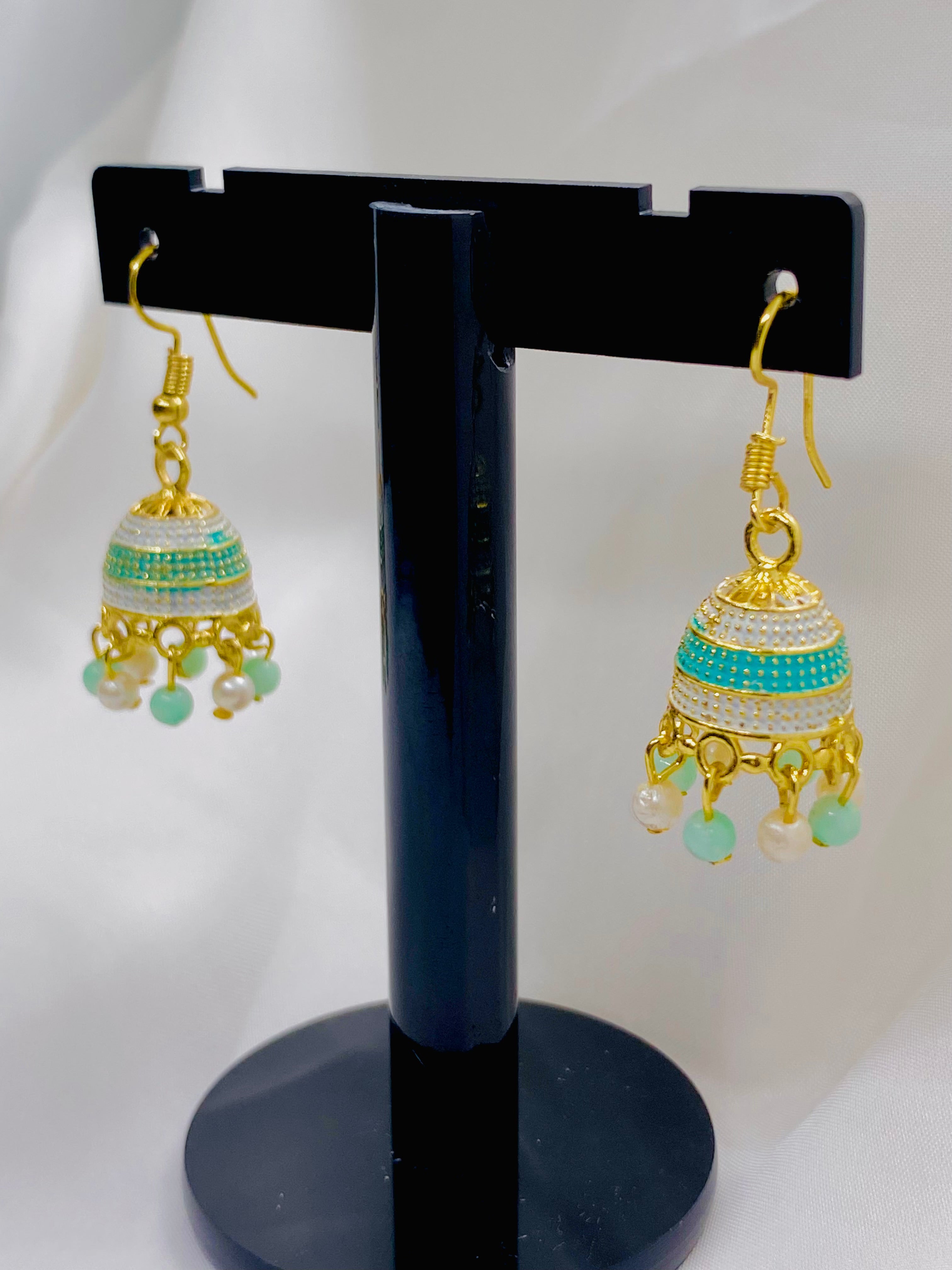 Traditional Jhumka Earrings with Beaded Dangles