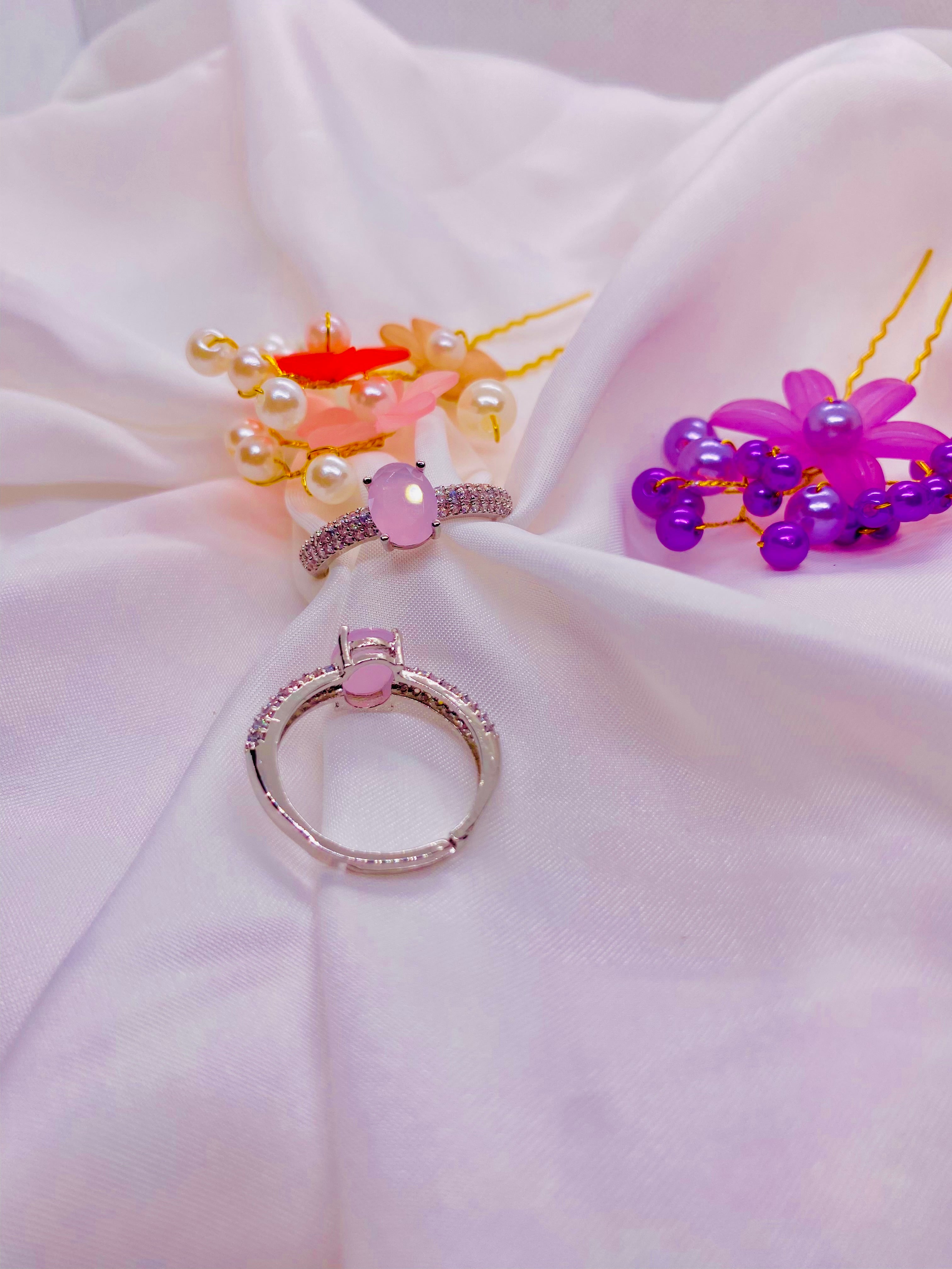 Blush Glow – Pink Gemstone Pavé Ring