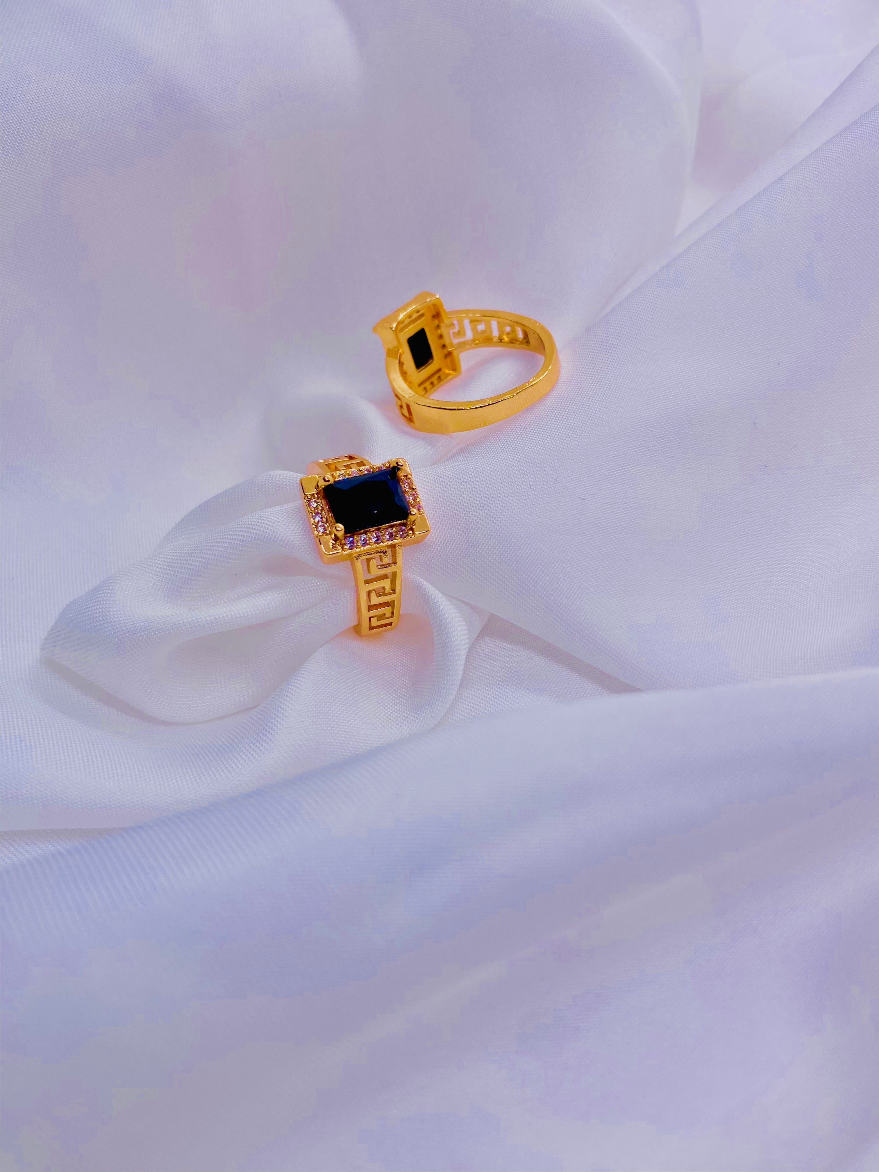 Elegant Gold-Plated Ring Set with Black Onyx and CZ Accents