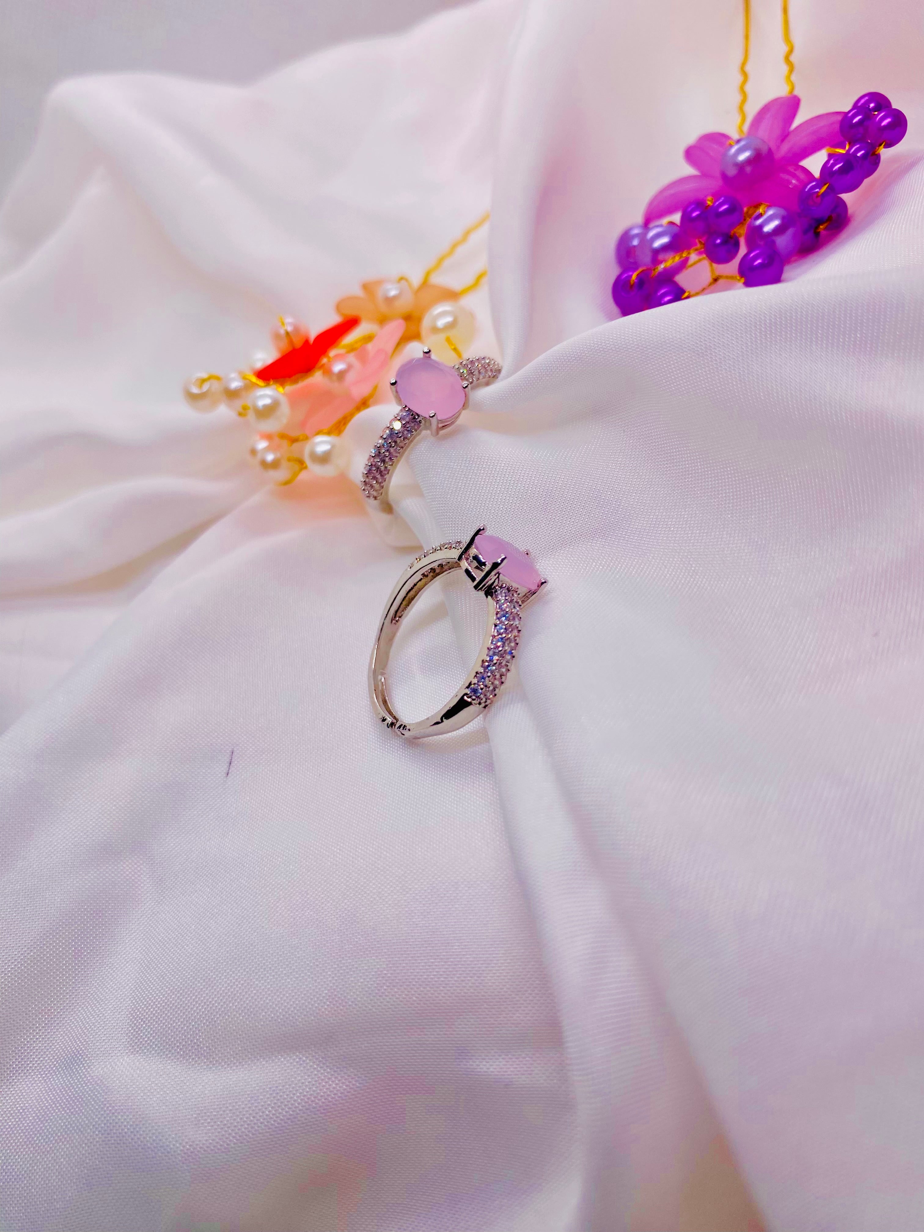 Blush Glow – Pink Gemstone Pavé Ring