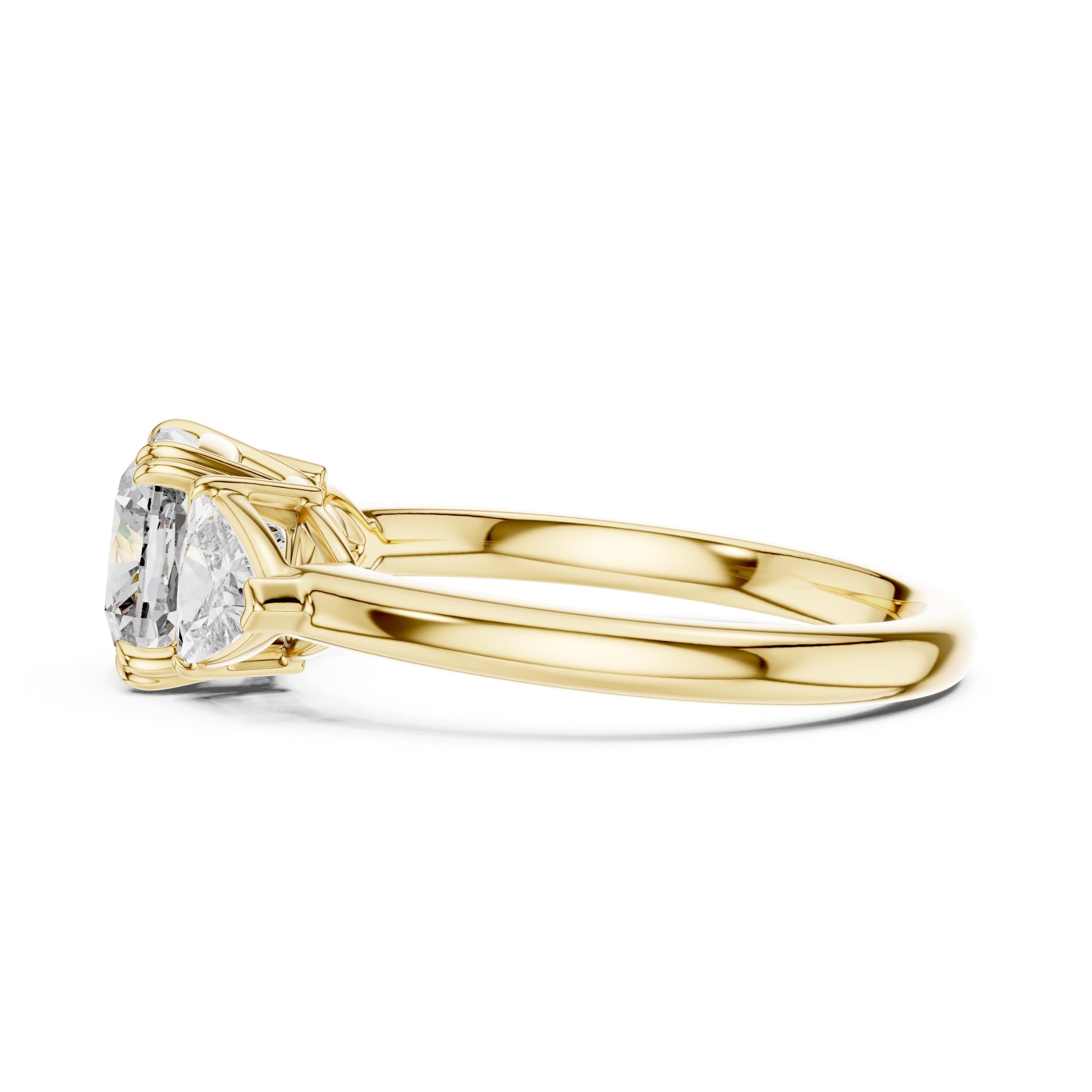 Cushion Cut Three Stone Engagement Ring in 14k Gold, Moissanite Three Stone Ring, Trillion Side Stones Wedding Ring,Anniversary Gift for Her