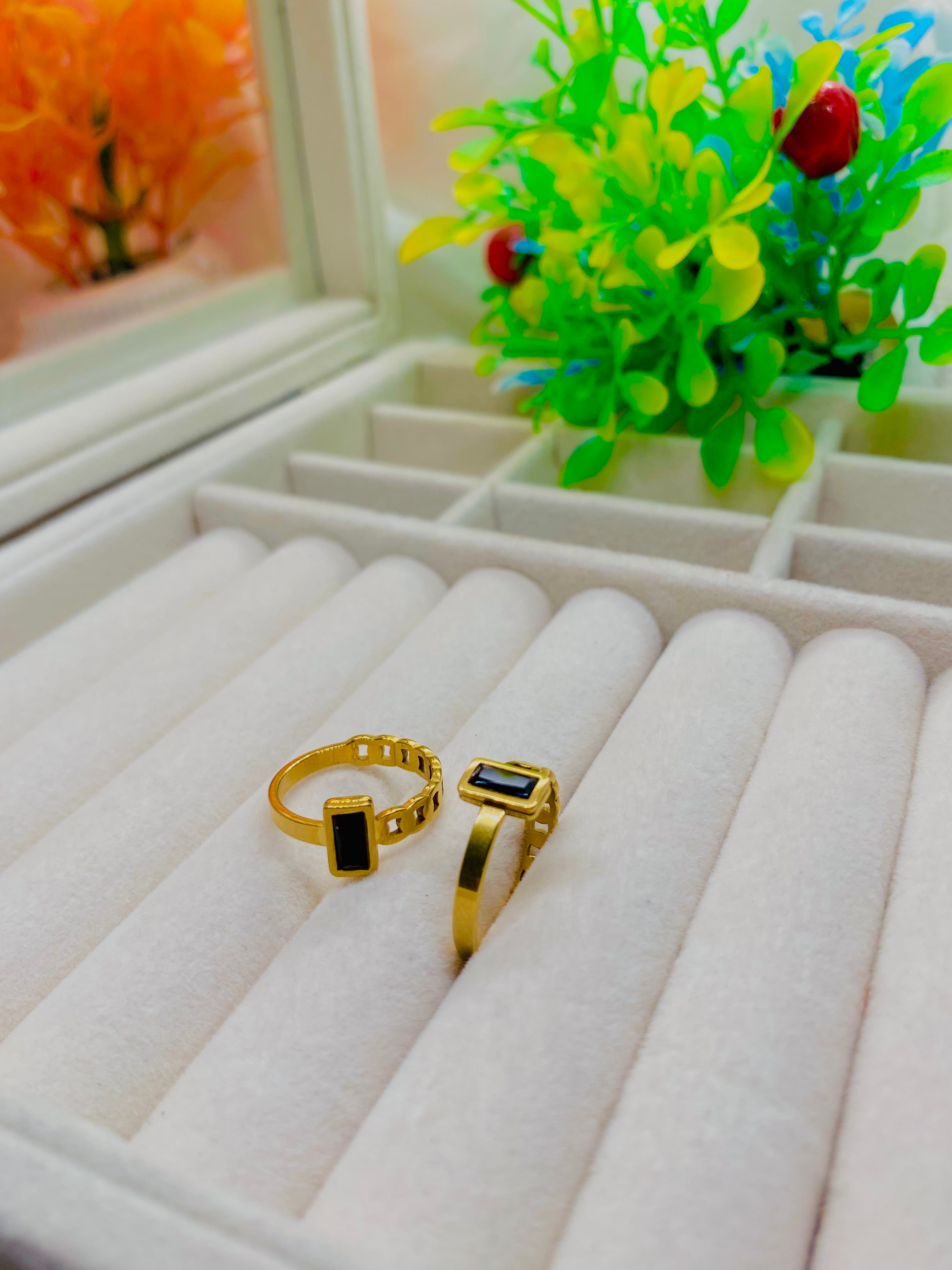 Modern Gold Rings with Black Stone Detailing