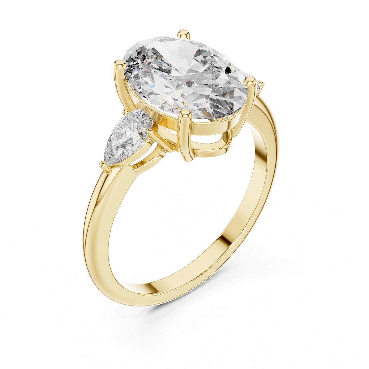18k Solid Gold Black Onyx Engagement Ring Pear Cut Diamond Three Stone Ring