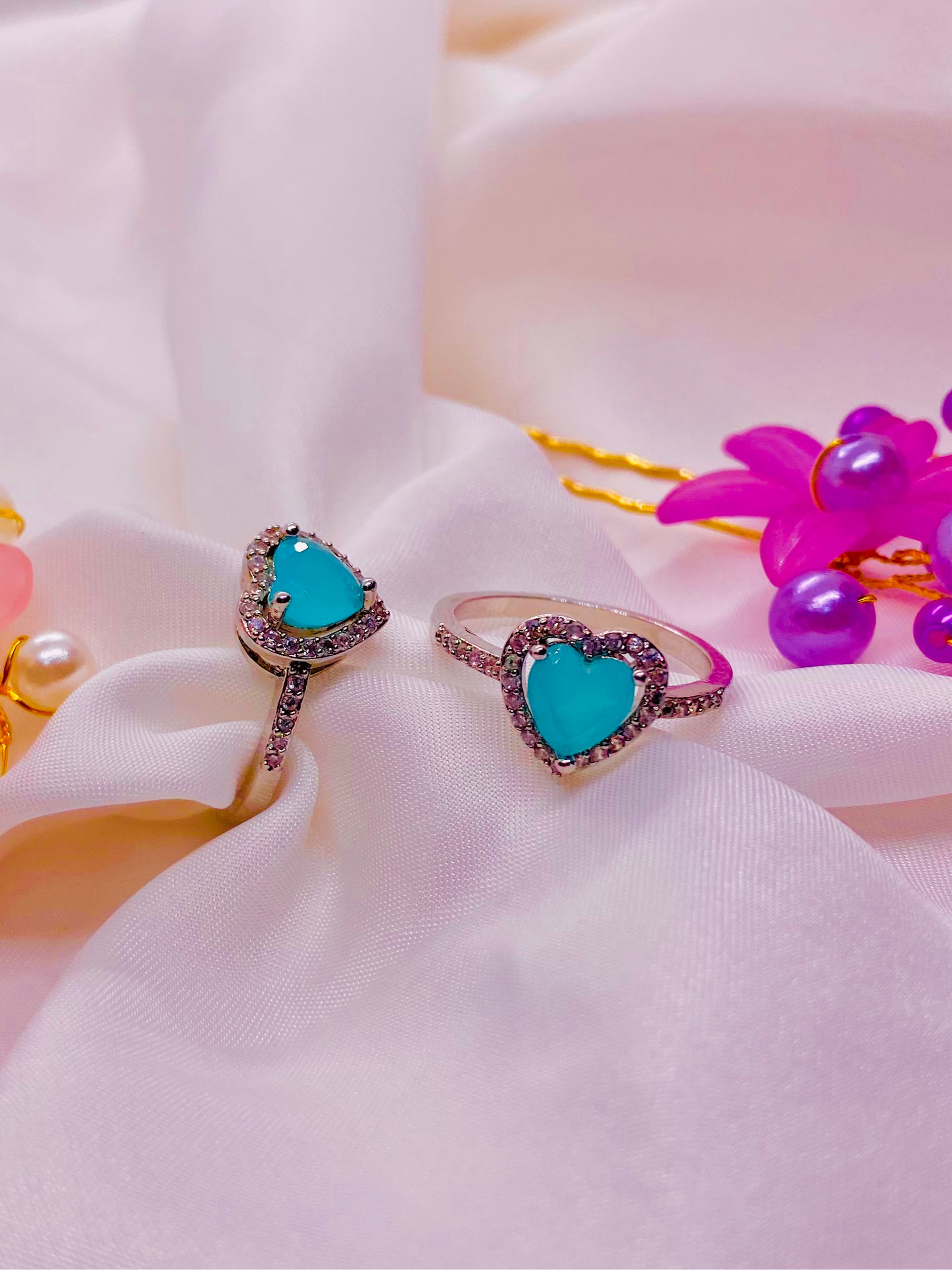 Turquoise Heart Halo Accent Ring