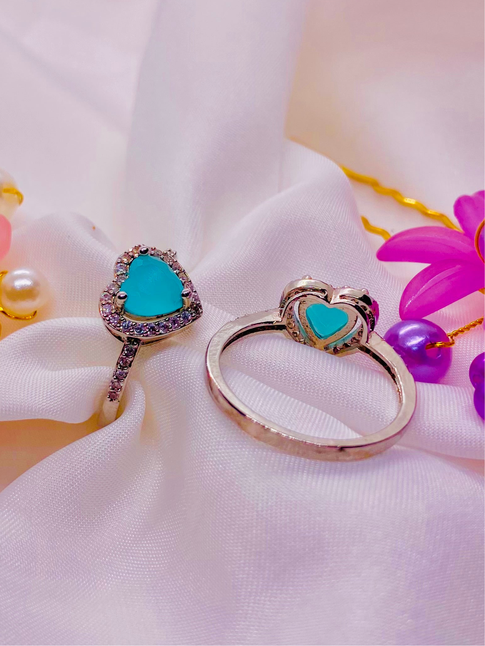 Turquoise Heart Halo Accent Ring