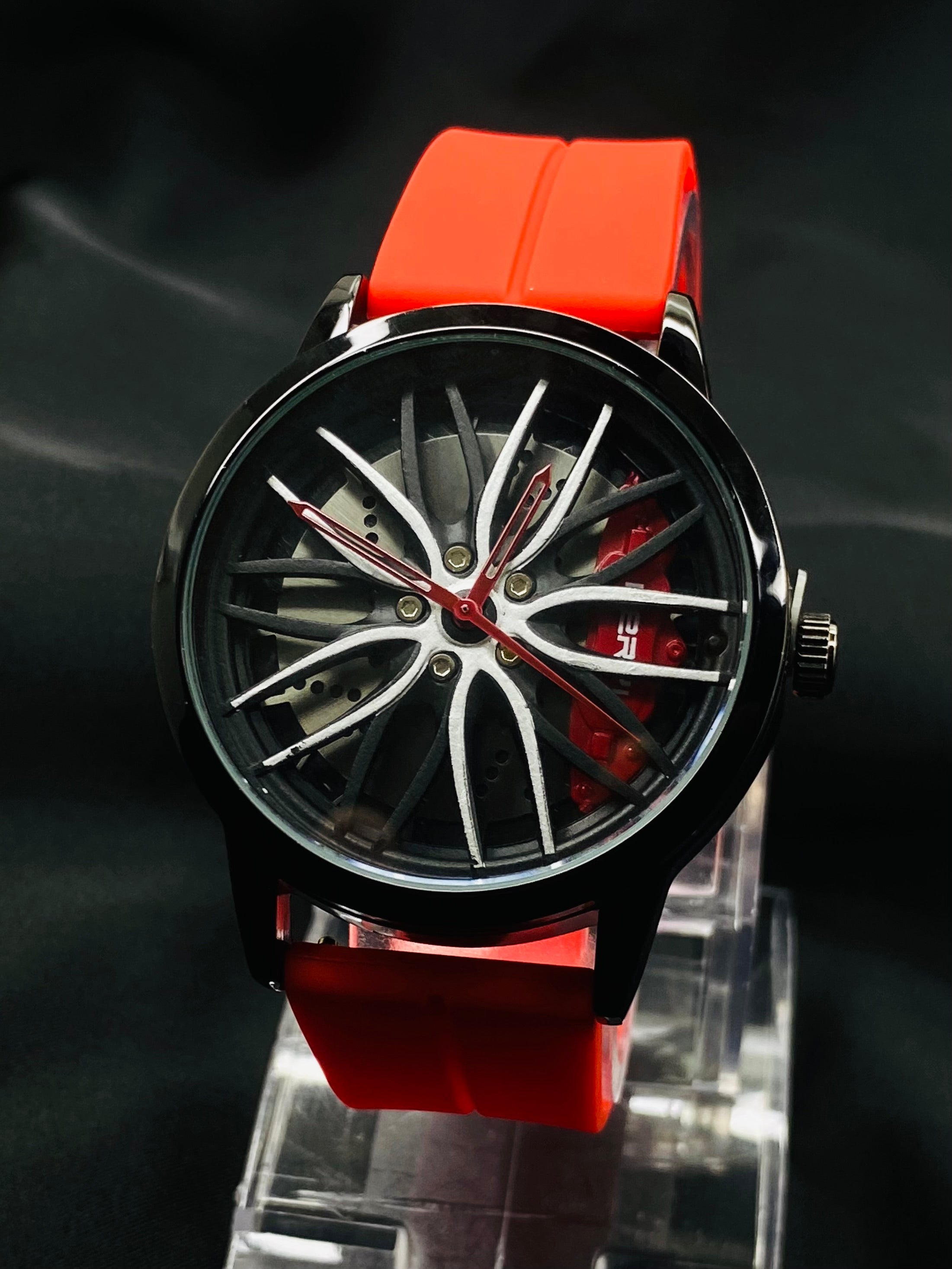 Sport Wheel-Inspired Watch with Red Strap