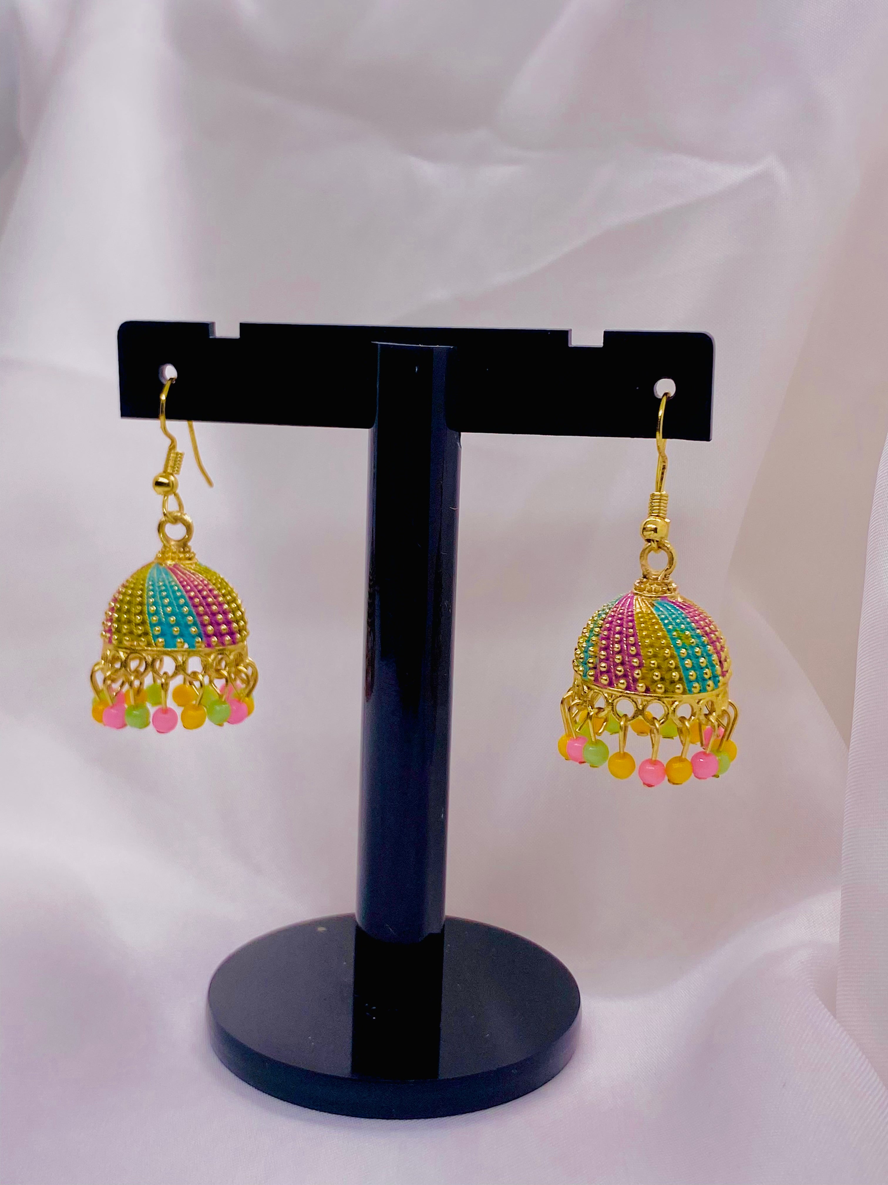 Colorful Traditional Jhumka Earrings with Beaded Danglers