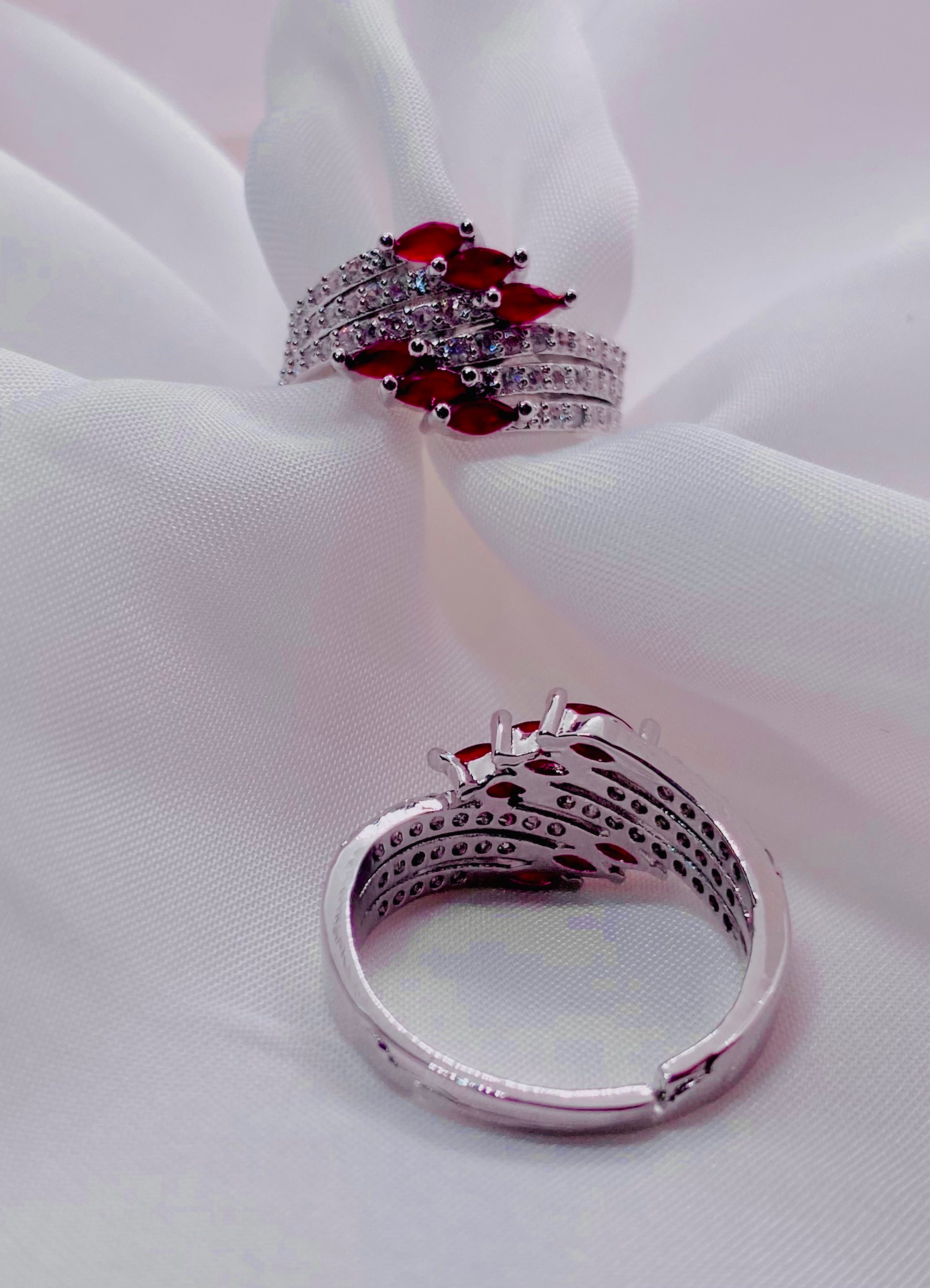 Elegant Ruby Marquise and Diamond Accent Silver Ring