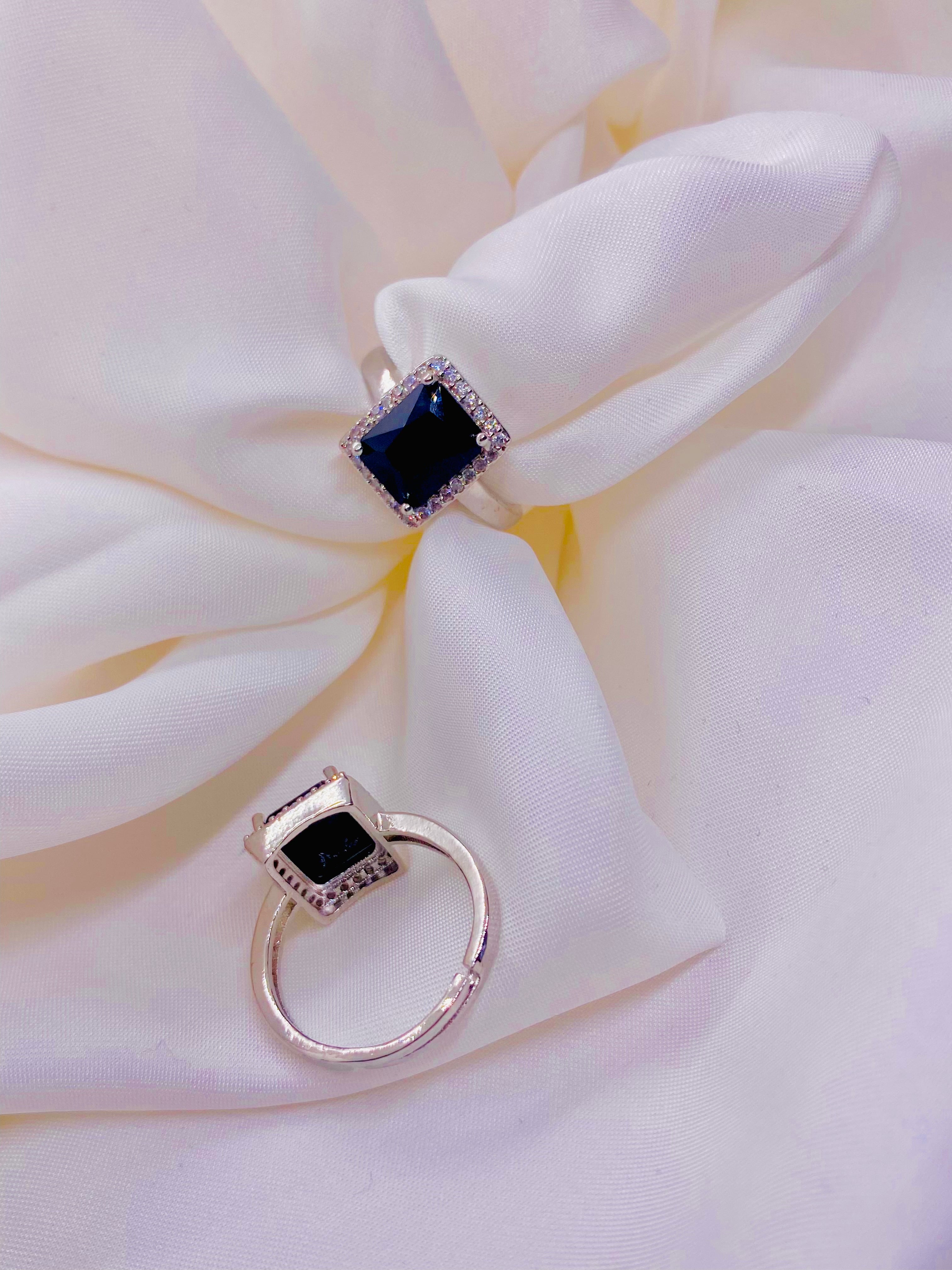 Elegant Midnight Square Stone Rings