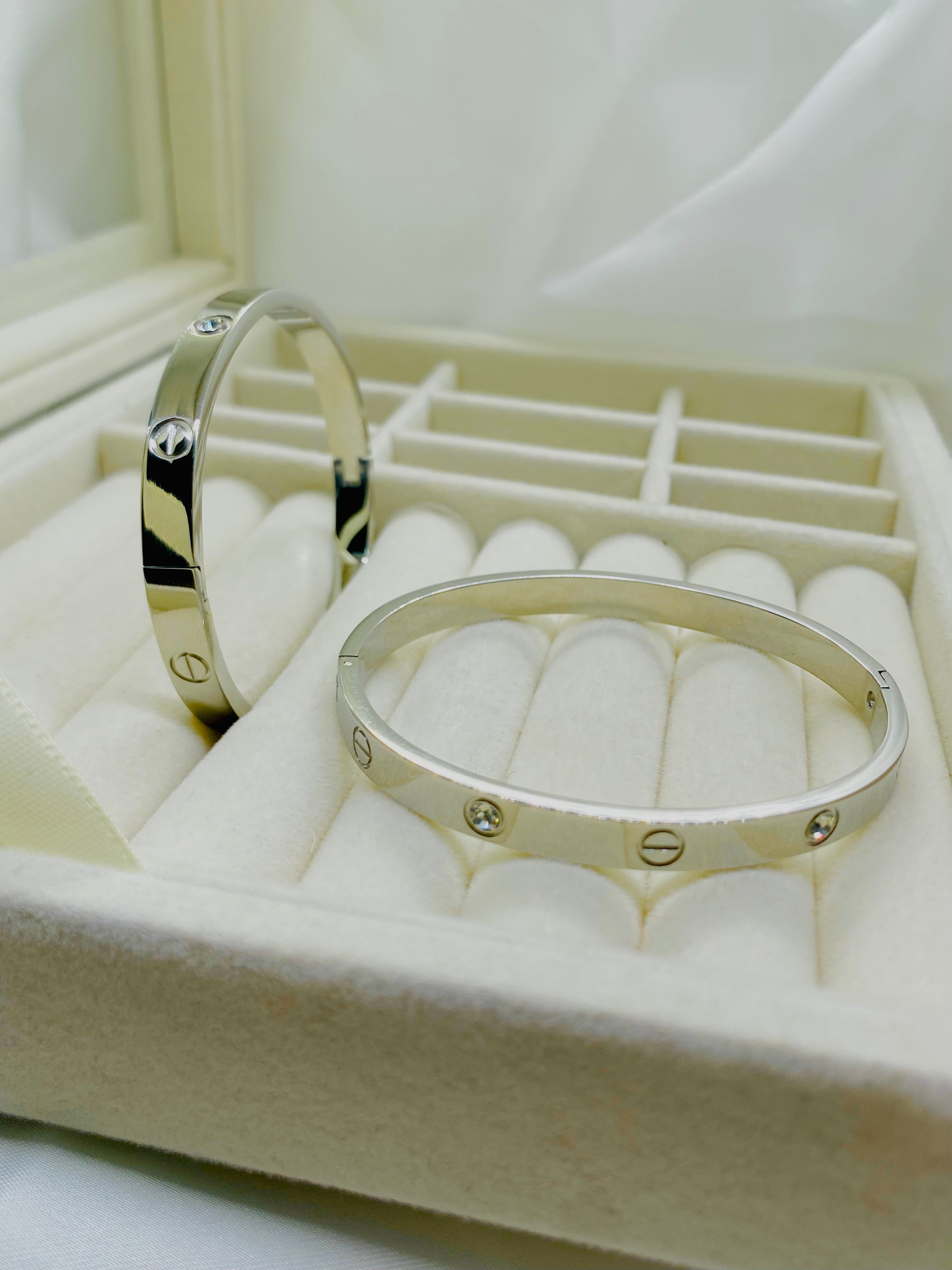 Silver-Tone Screw-Motif Crystal Bracelet