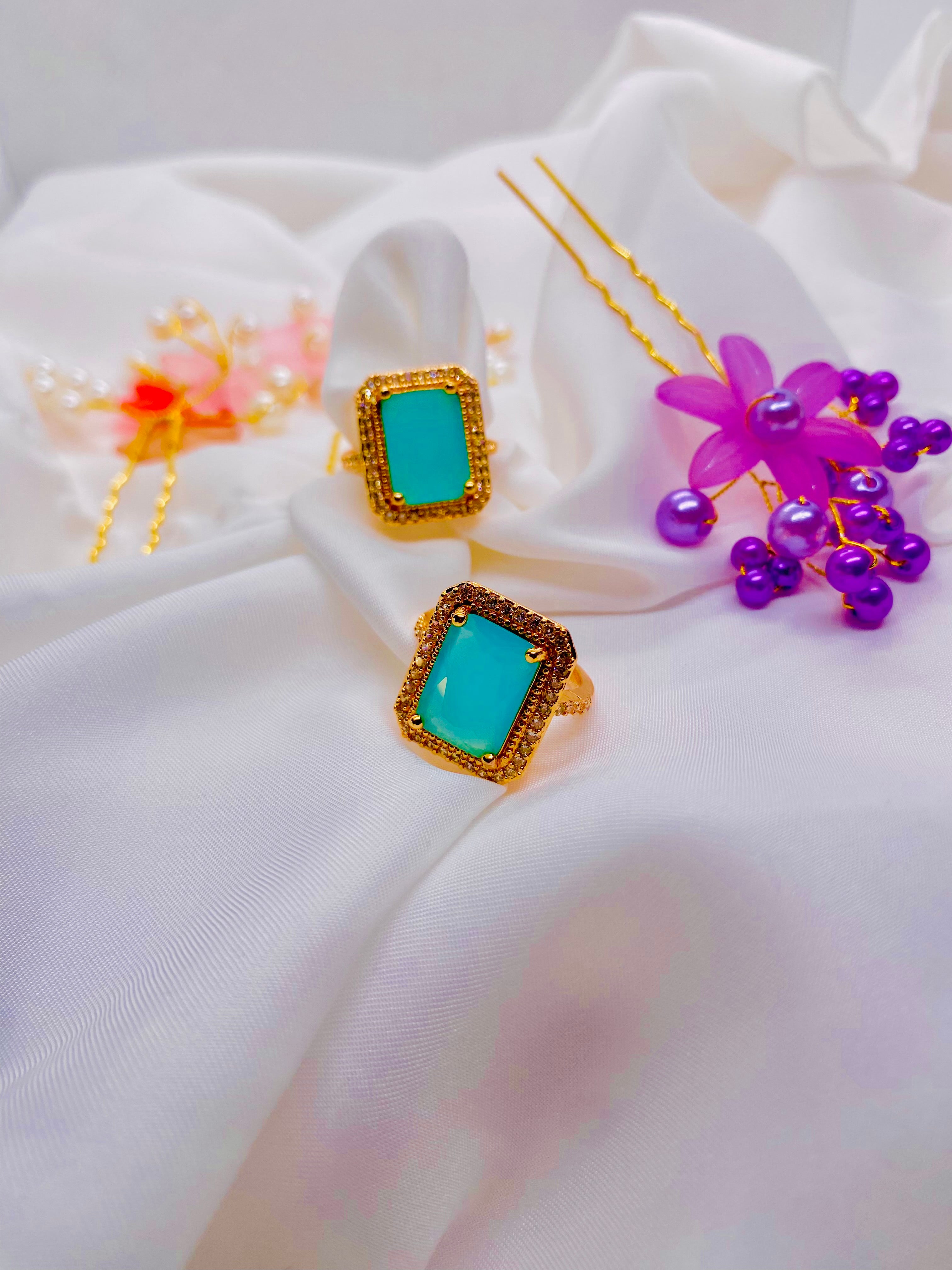 Regal Turquoise Gold-Plated Statement Rings