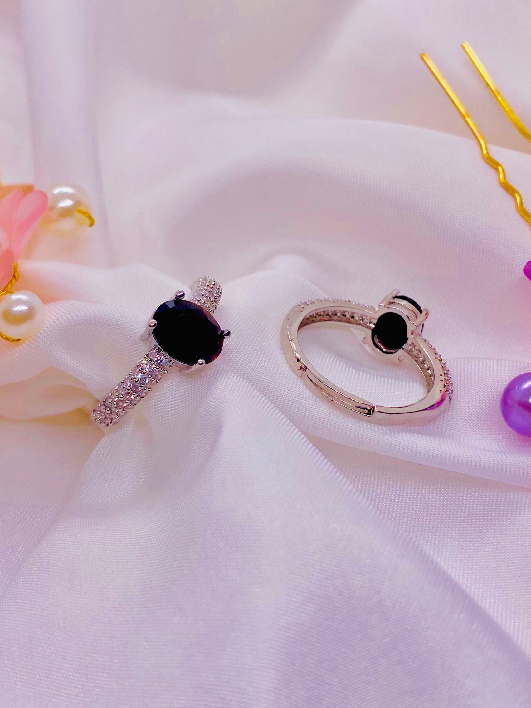 Black Onyx Solitaire Ring in Sterling Silver