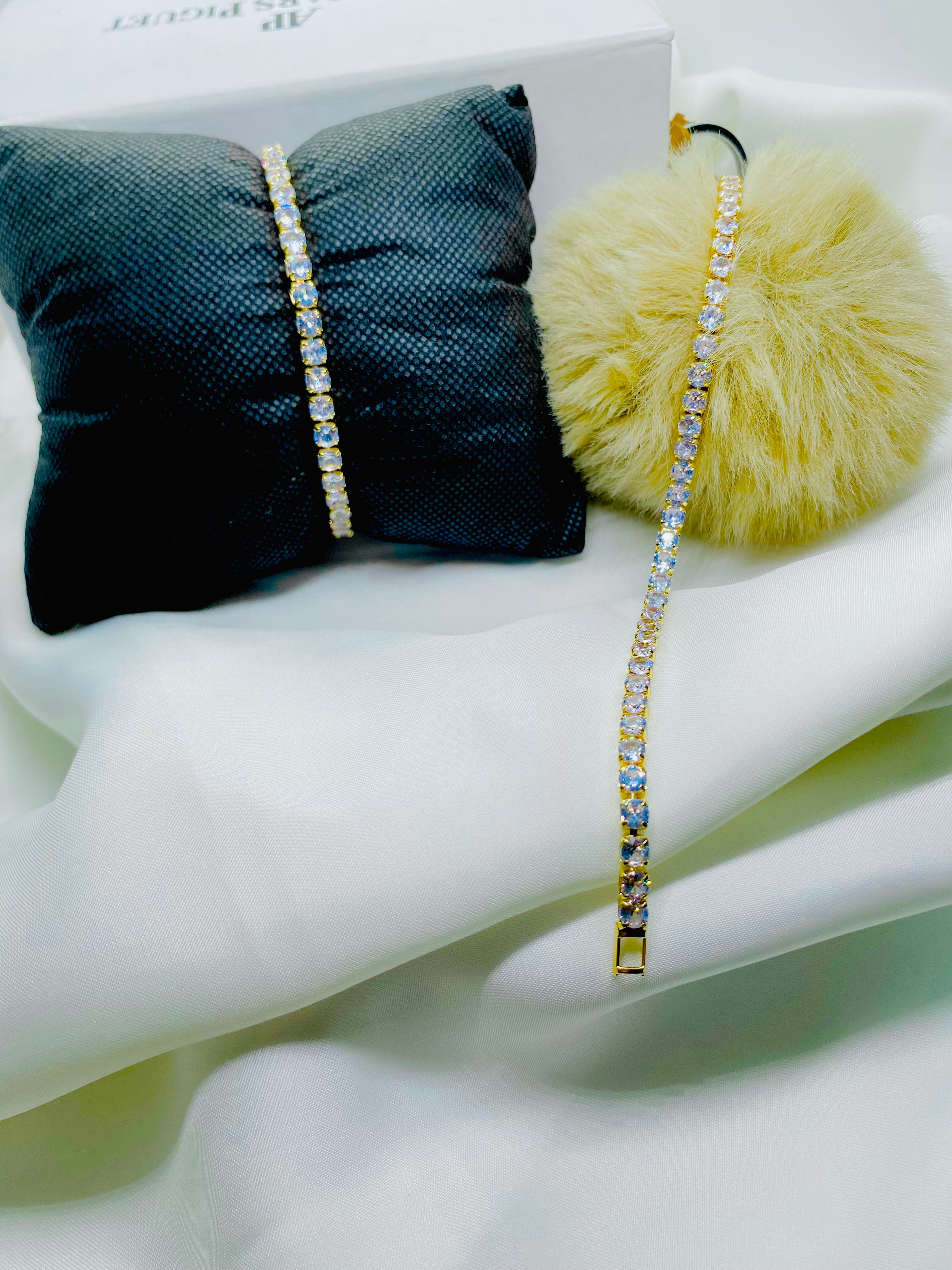 Gold-Plated Tennis Bracelets with Round-Cut Crystals