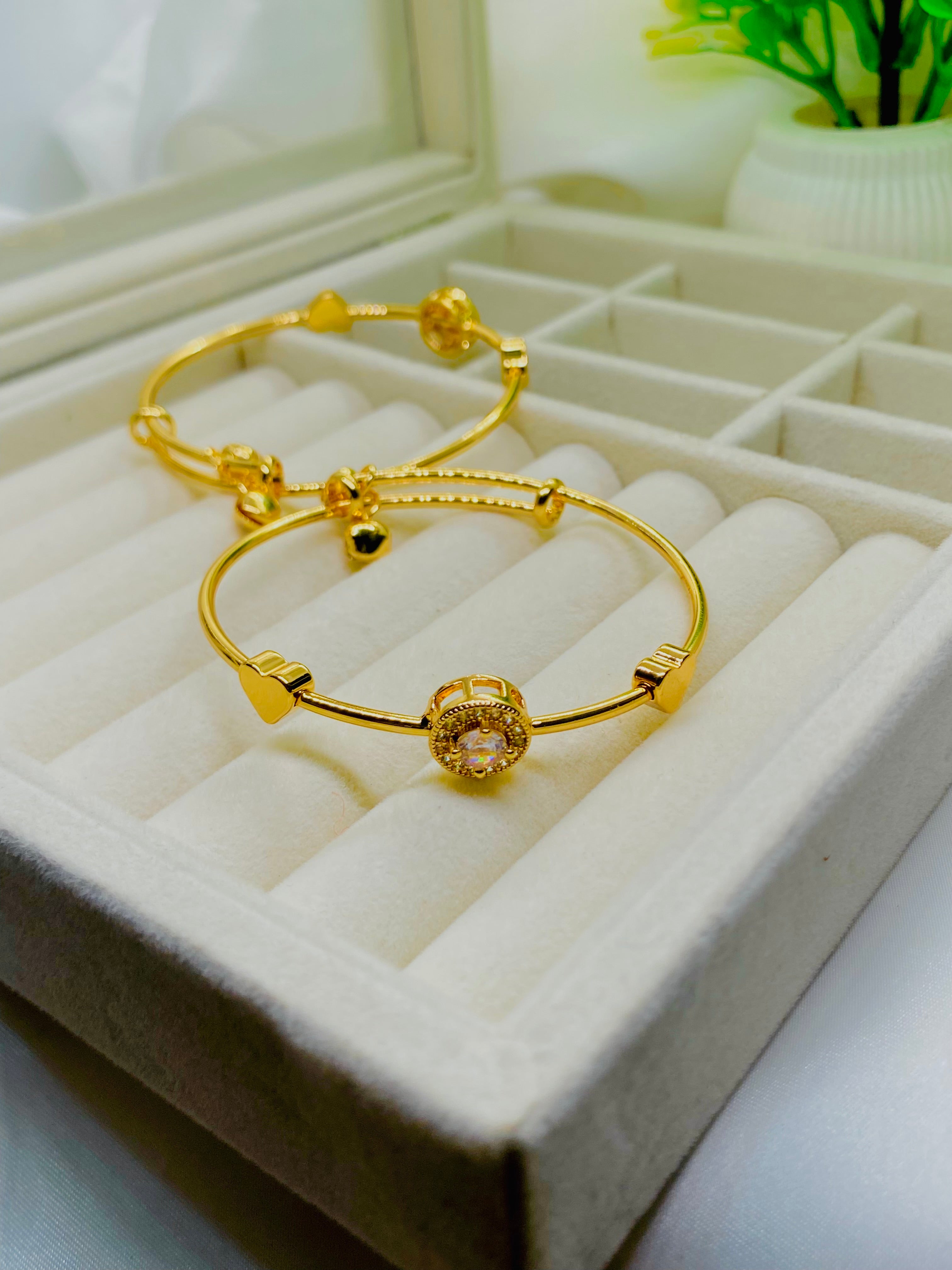 Chic Gold-Plated Adjustable Bangles – Heart and Crystal Accents