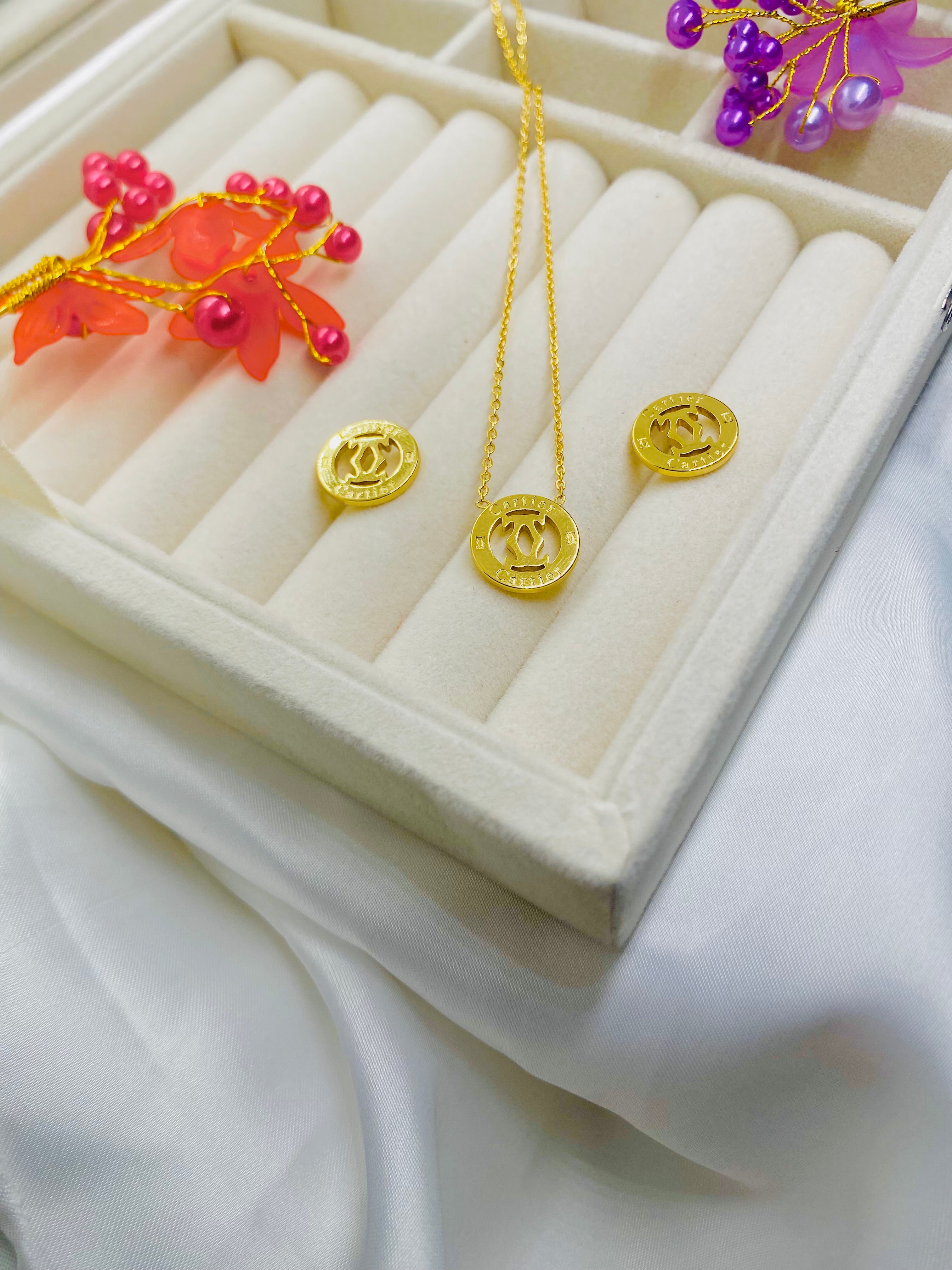 Classic Emblem Gold Plated Pendant & Stud Set