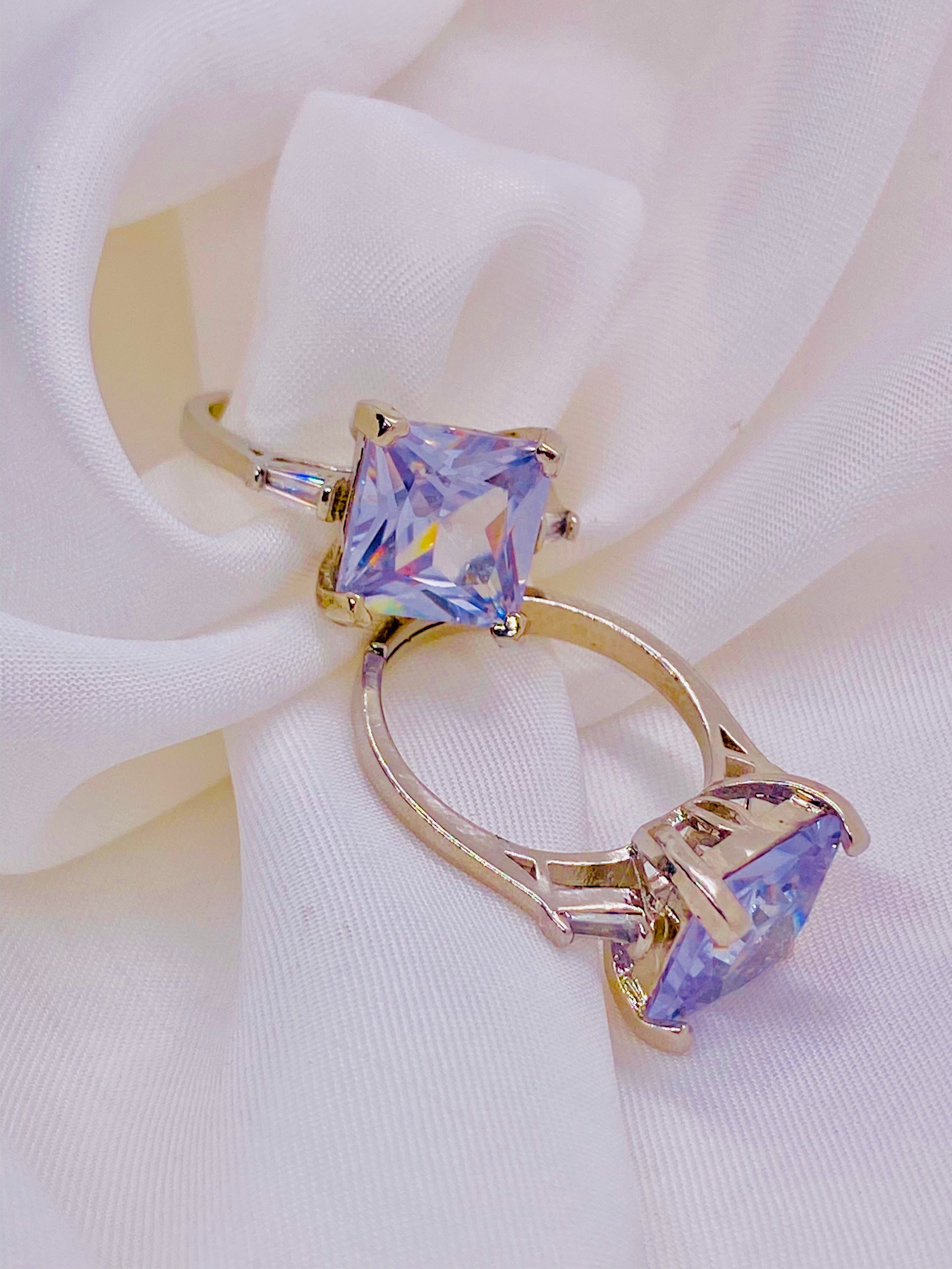 Elegant Princess-Cut Lavender Cubic Zirconia Engagement Ring in Sterling Silver