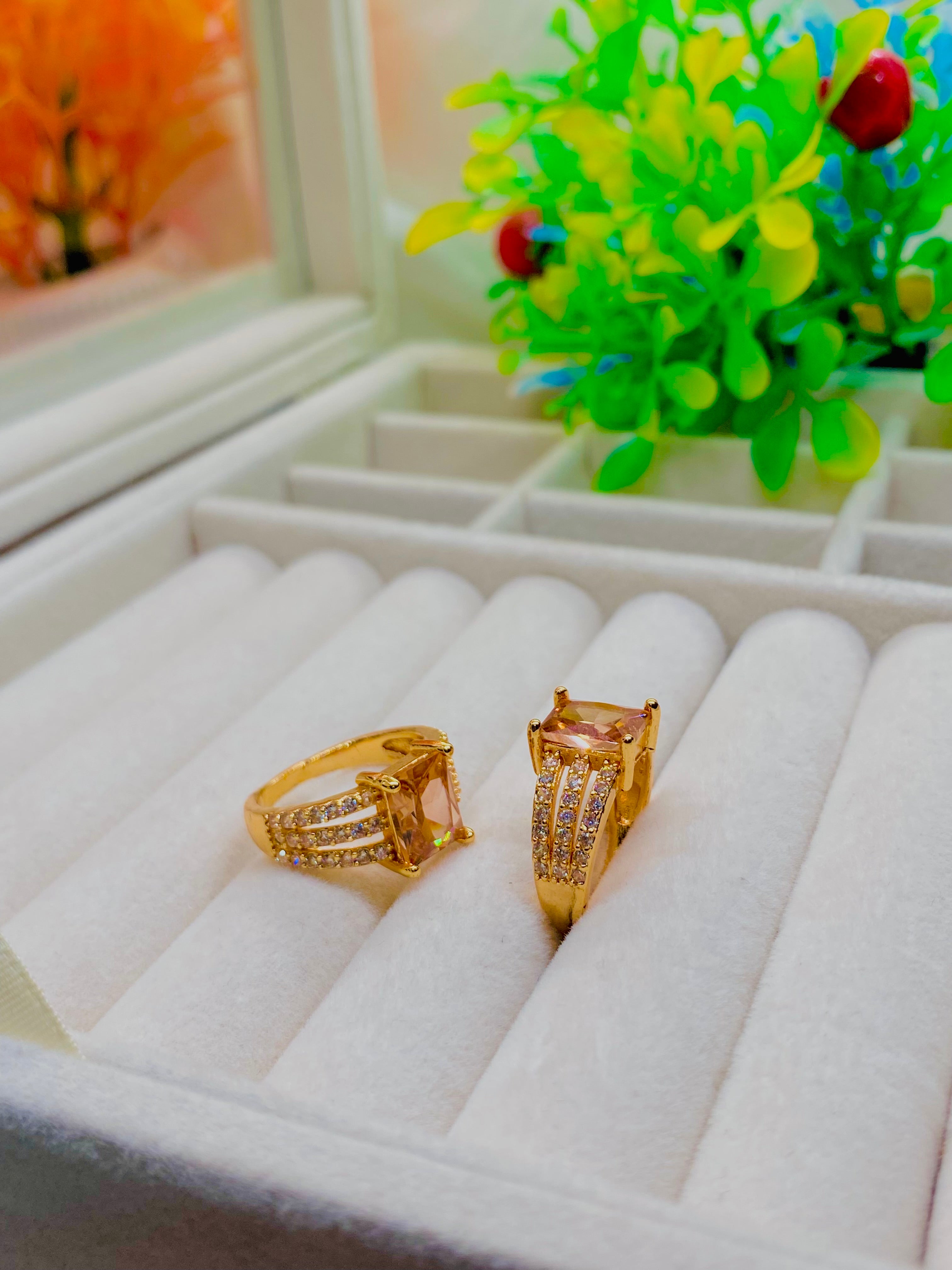 Luxury Gold-Plated Cocktail Rings with Peach Center Stone