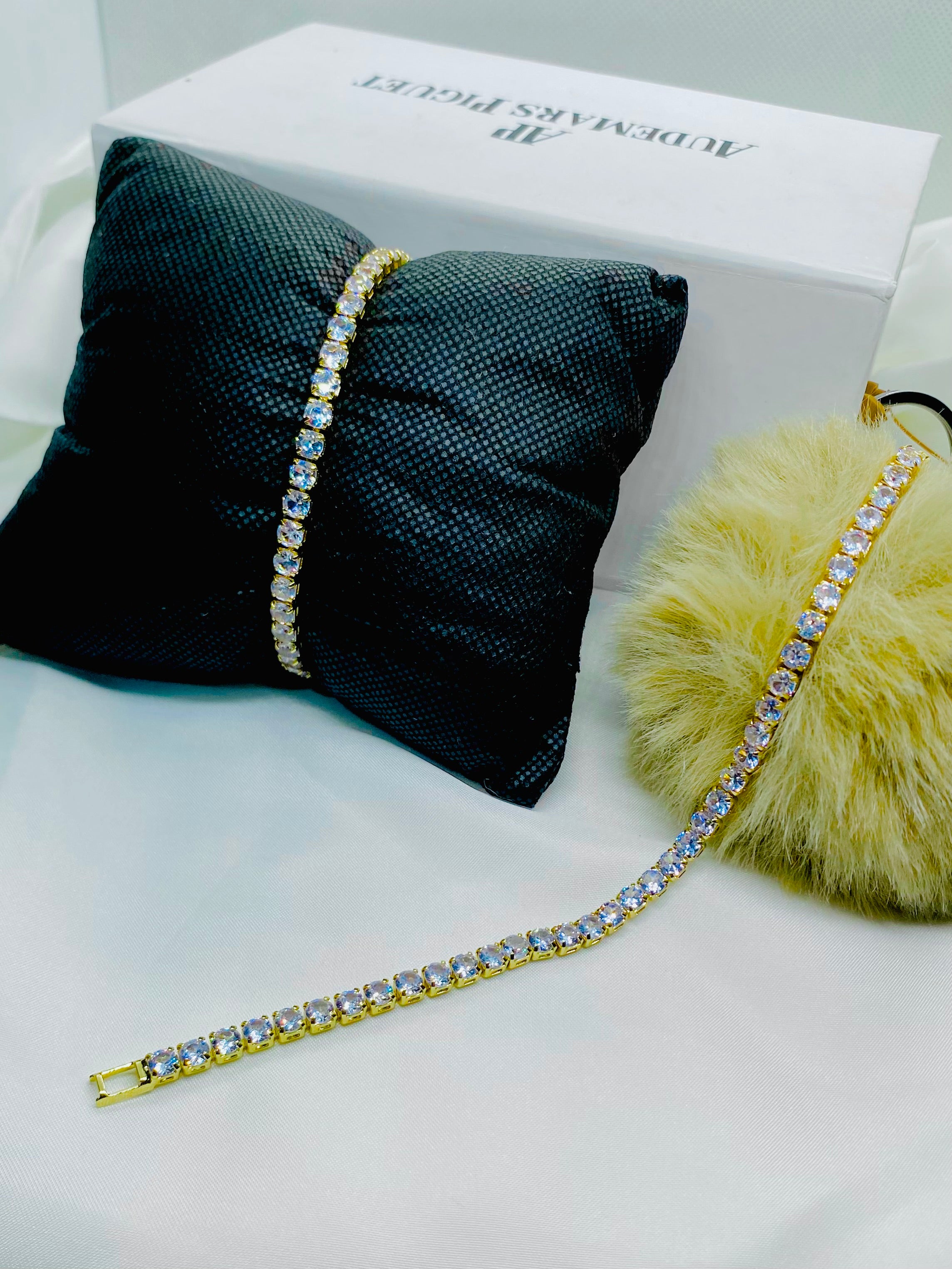 Gold-Plated Tennis Bracelets with Round-Cut Crystals