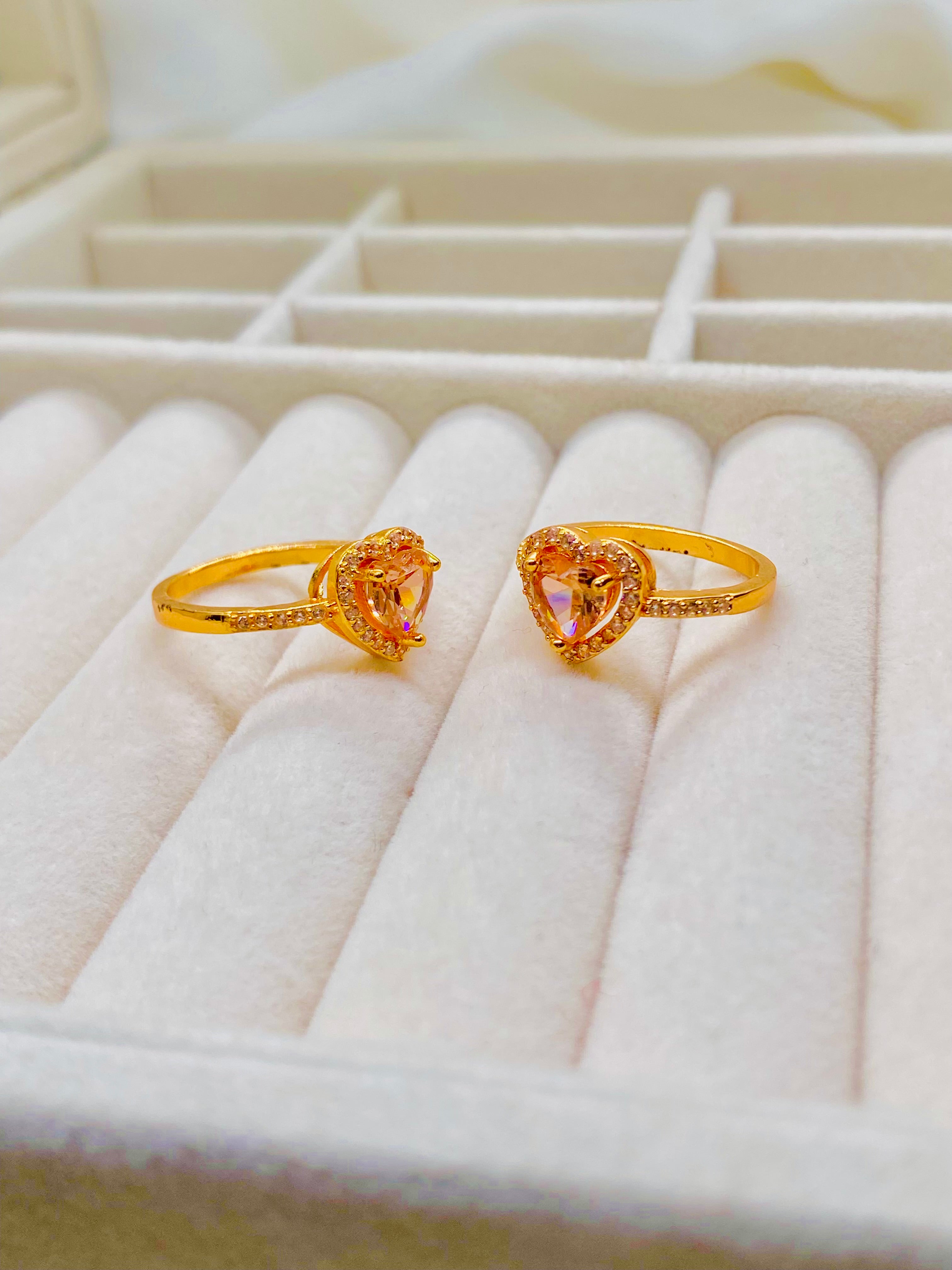Romantic Gold-Plated Heart Rings with Pink Crystal Center