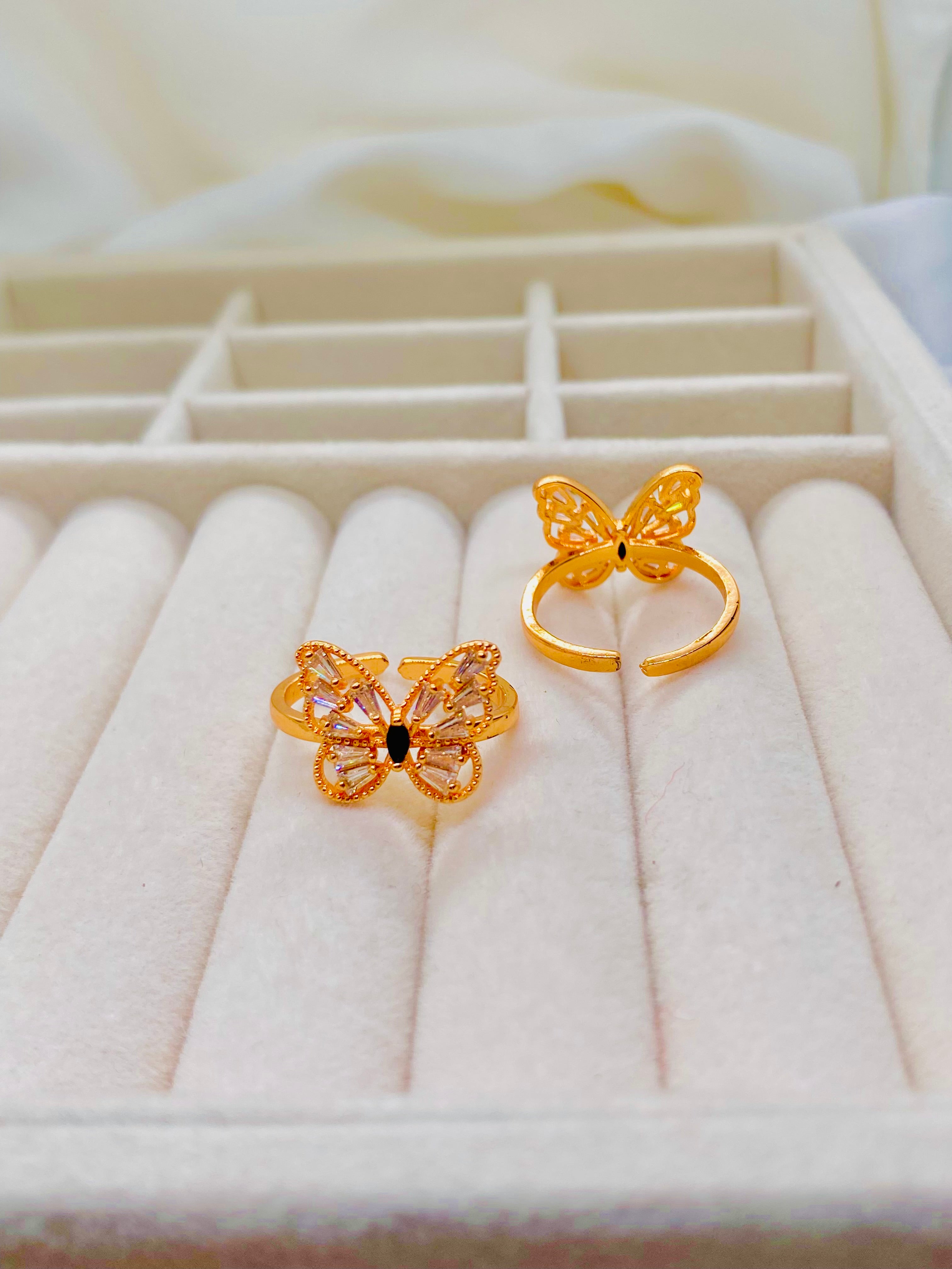Graceful Gold Butterfly Rings with Crystal Accents