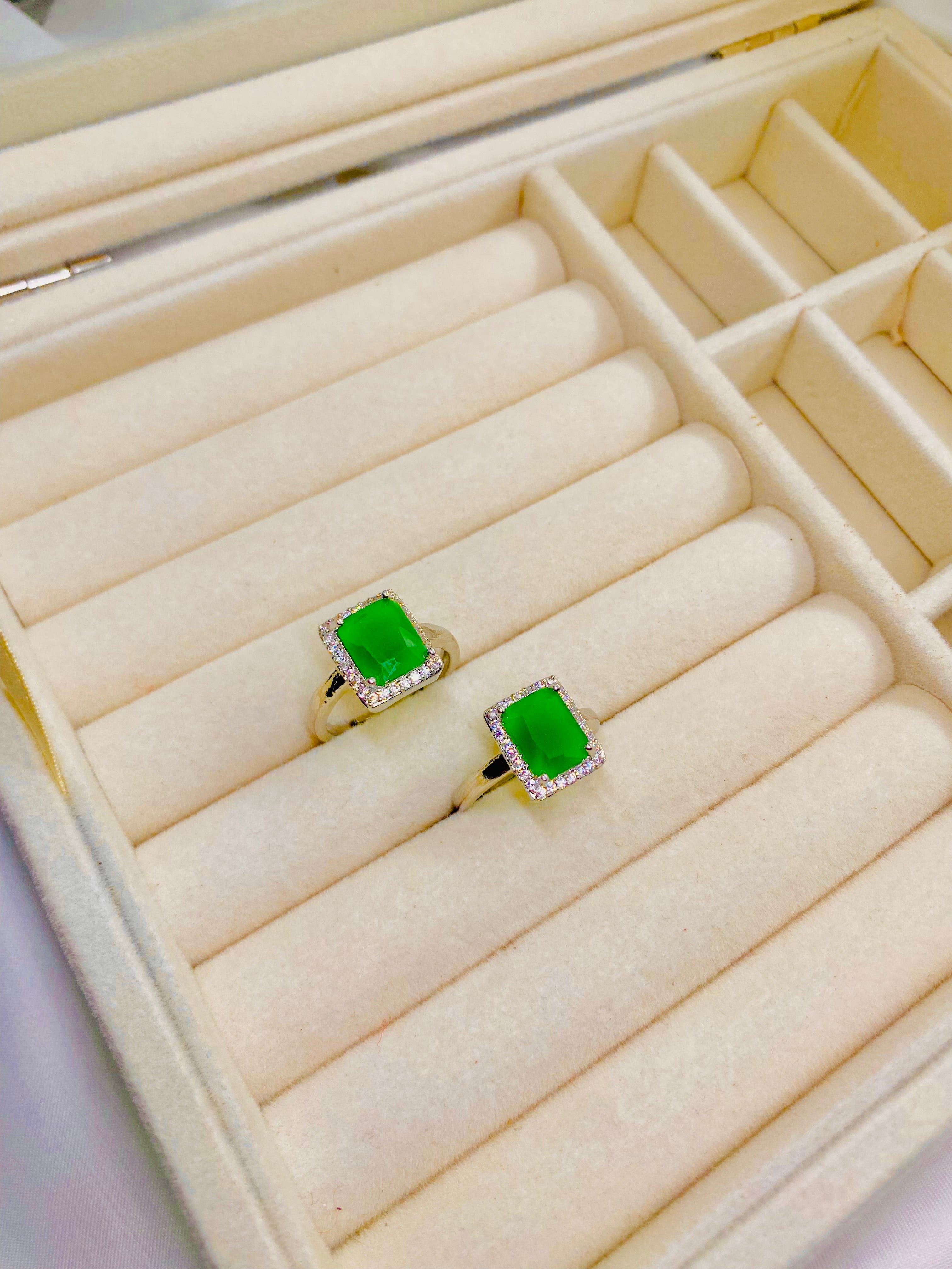Elegant Green Jade Rings with Diamond Accents