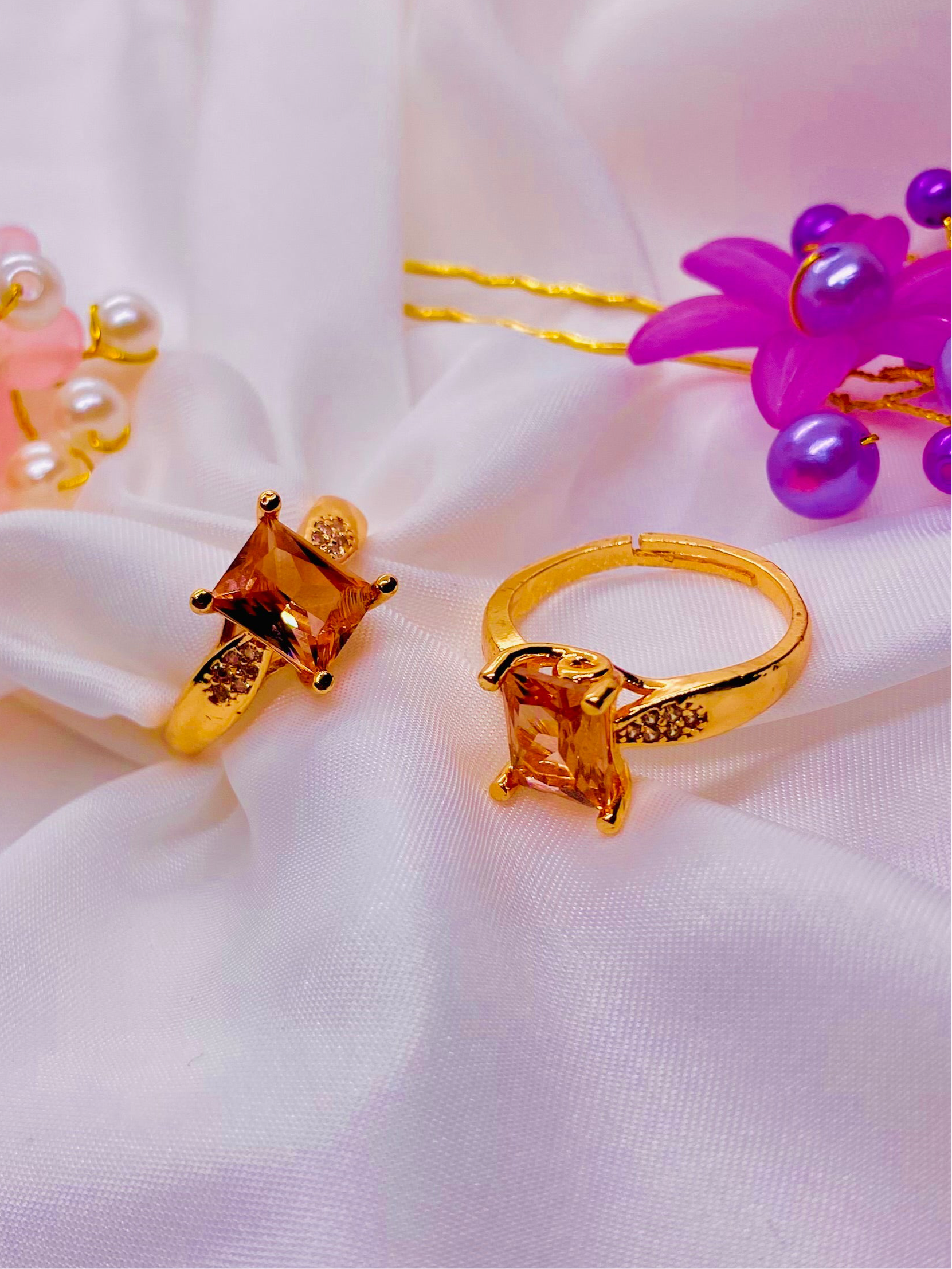 Golden Citrine Square‑Cut Solitaire Ring