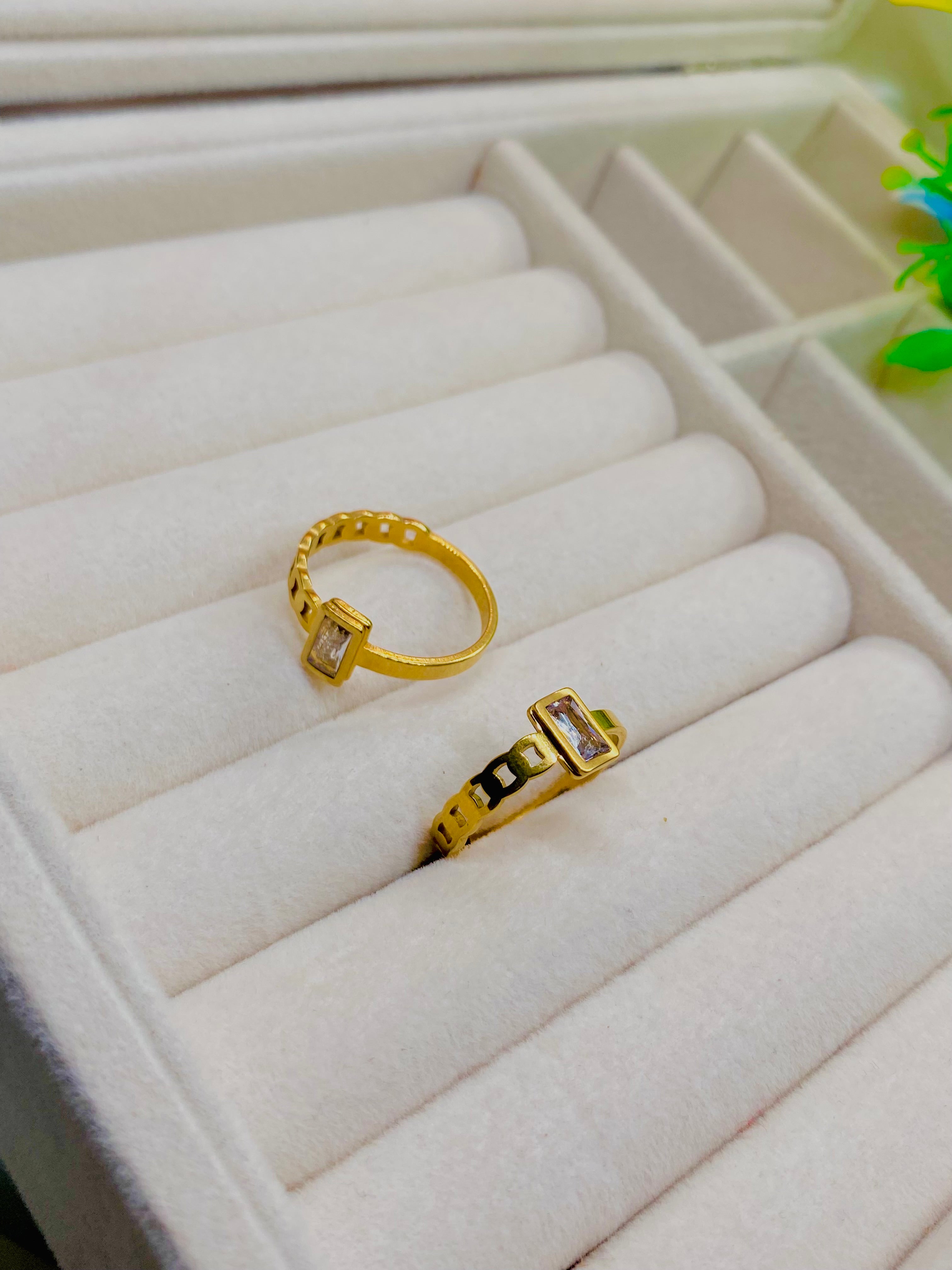 Modern Gold Rings with White Stone Detailing