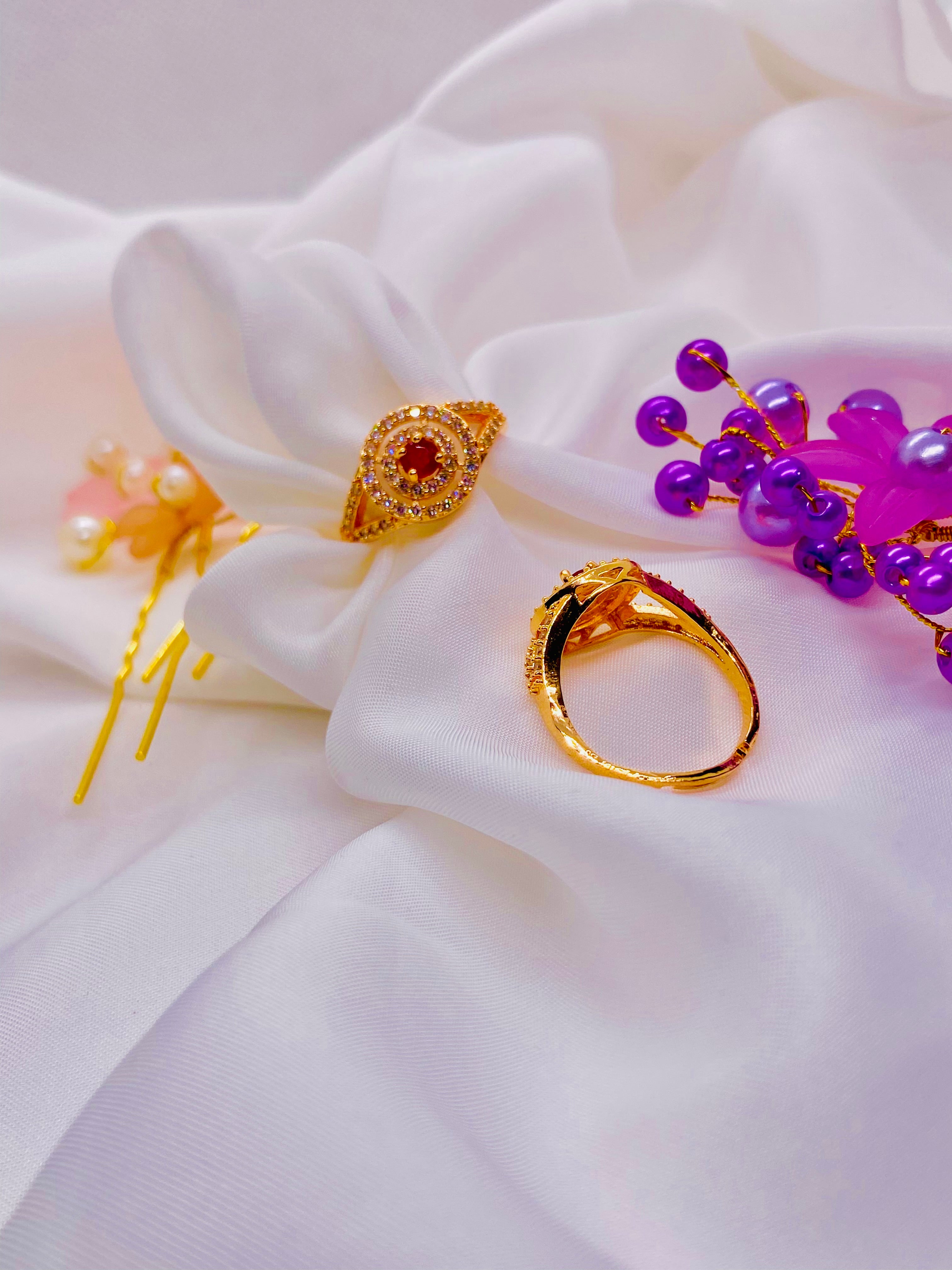 Royal Radiance: Ruby Halo Gold Ring