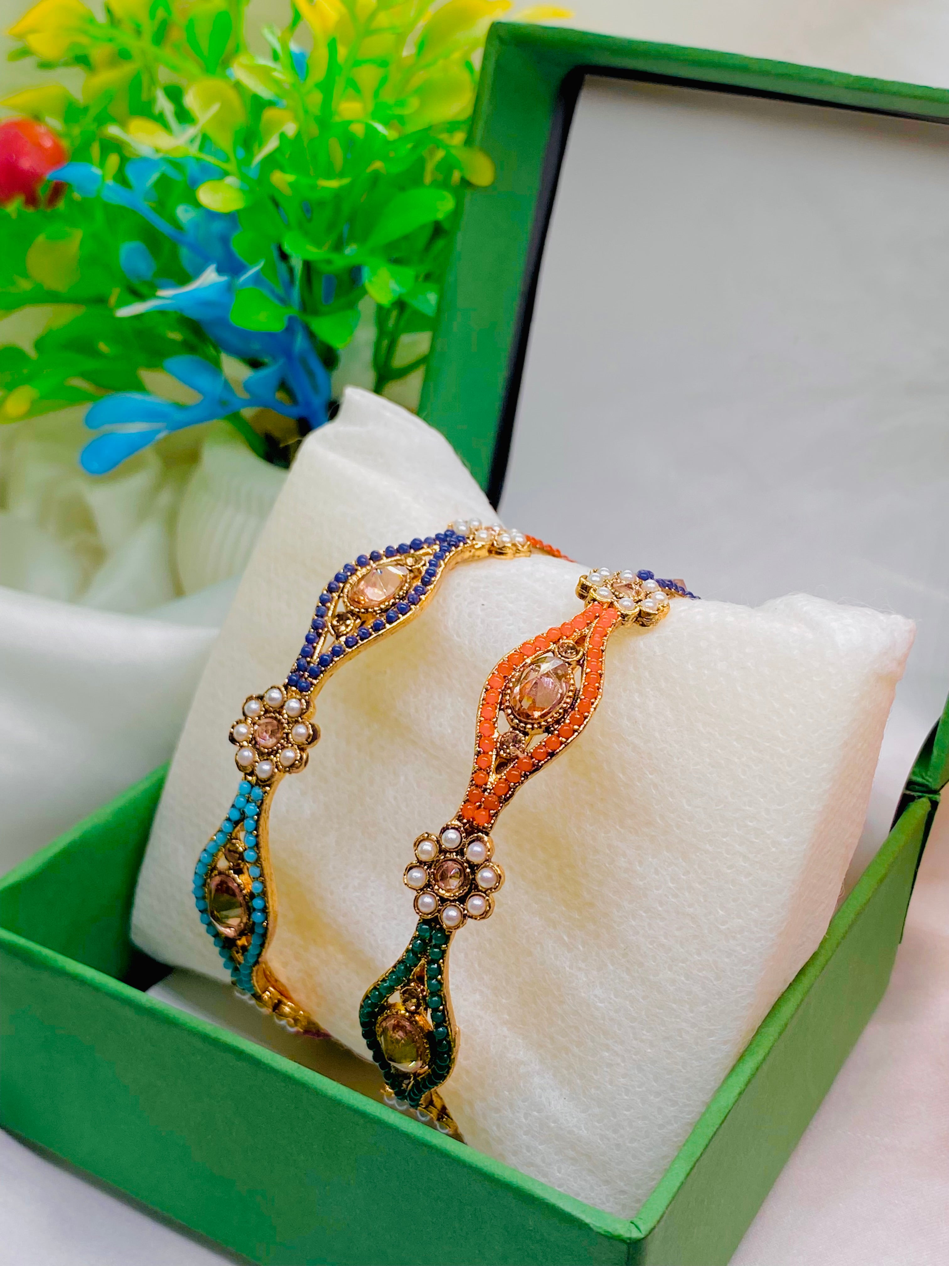 Elegant Traditional Stone-Studded Bangles