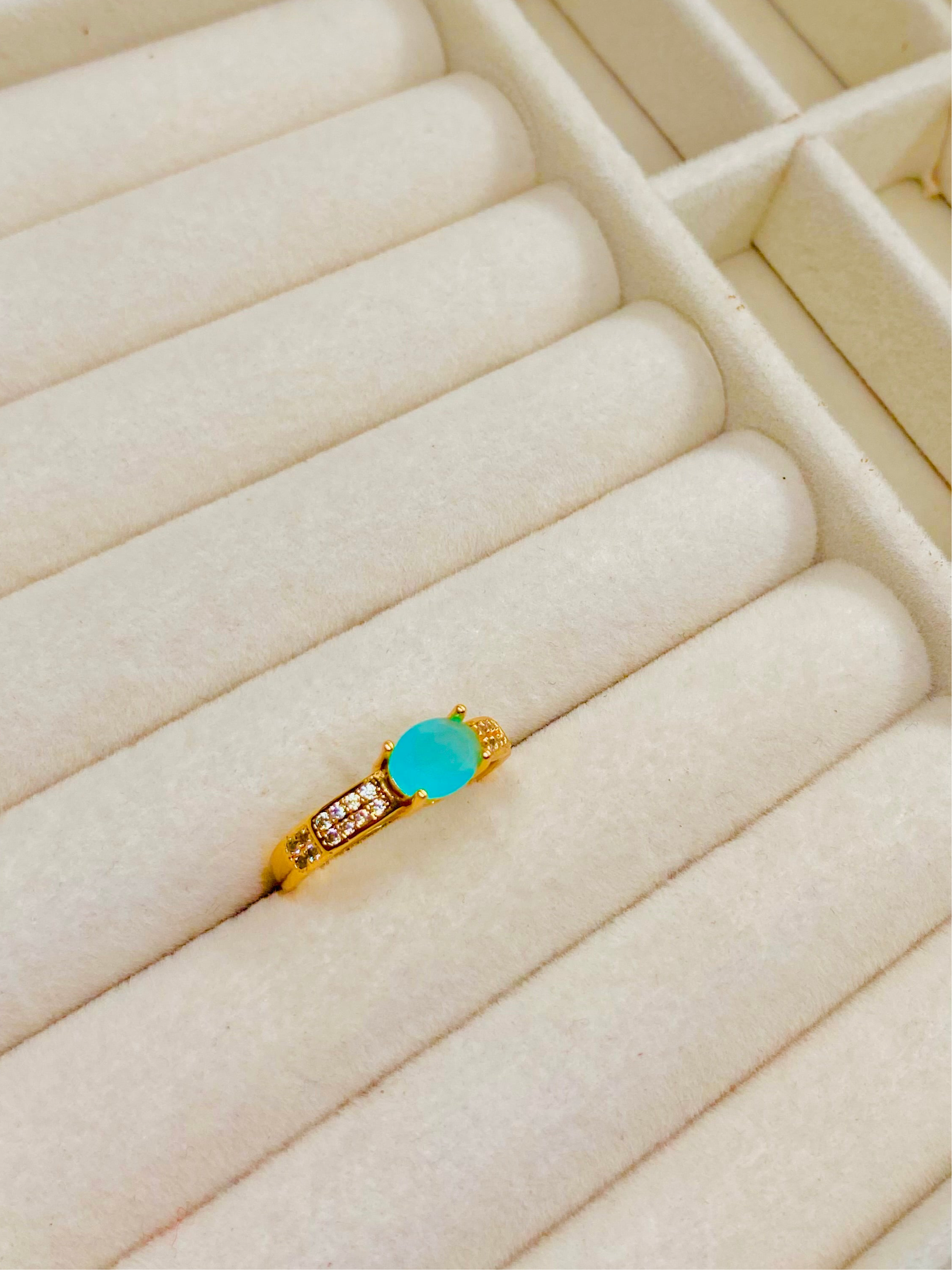 Classic Gold Solitaire Ring with Oval Turquoise Gemstone