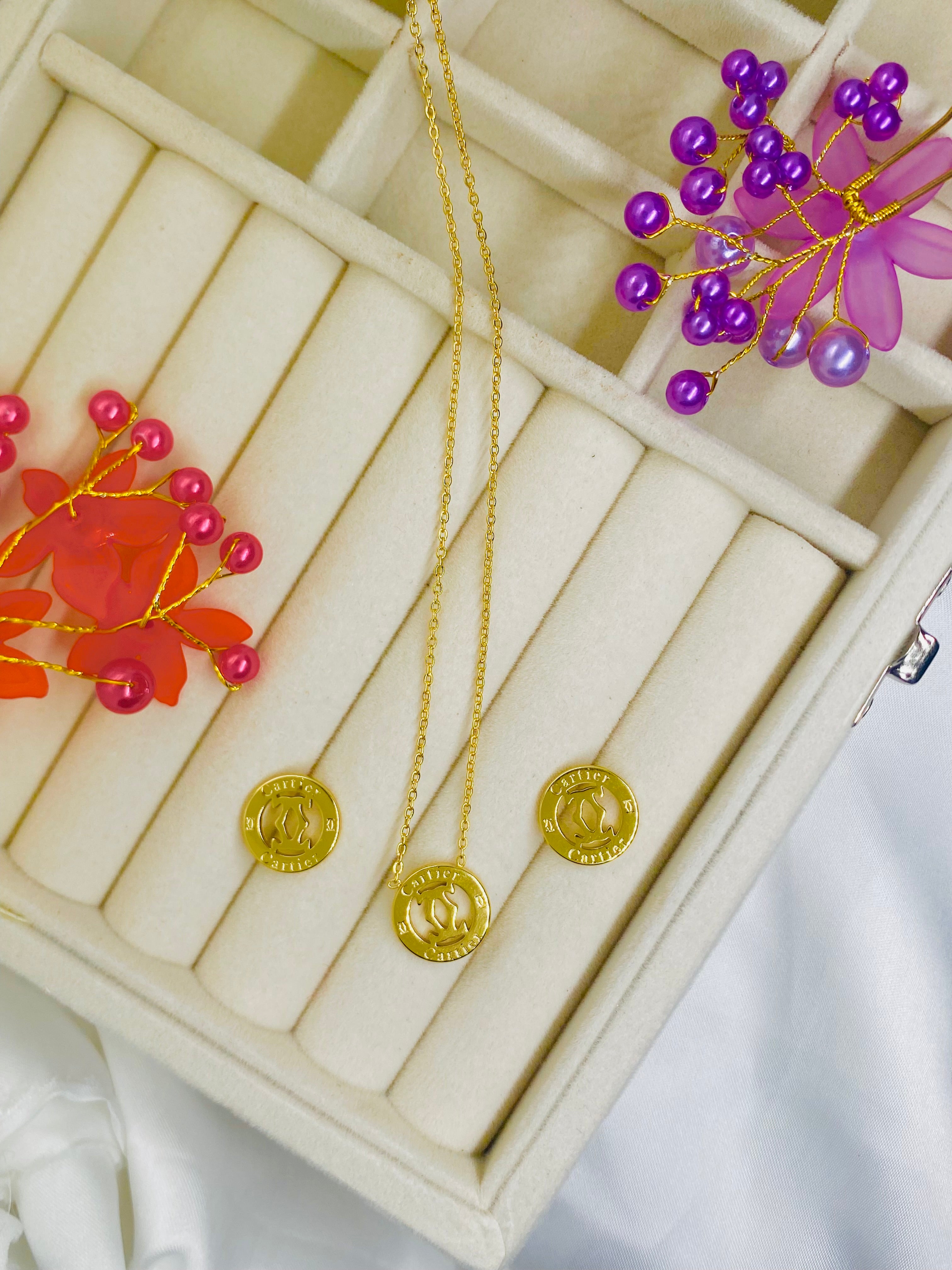 Classic Emblem Gold Plated Pendant & Stud Set