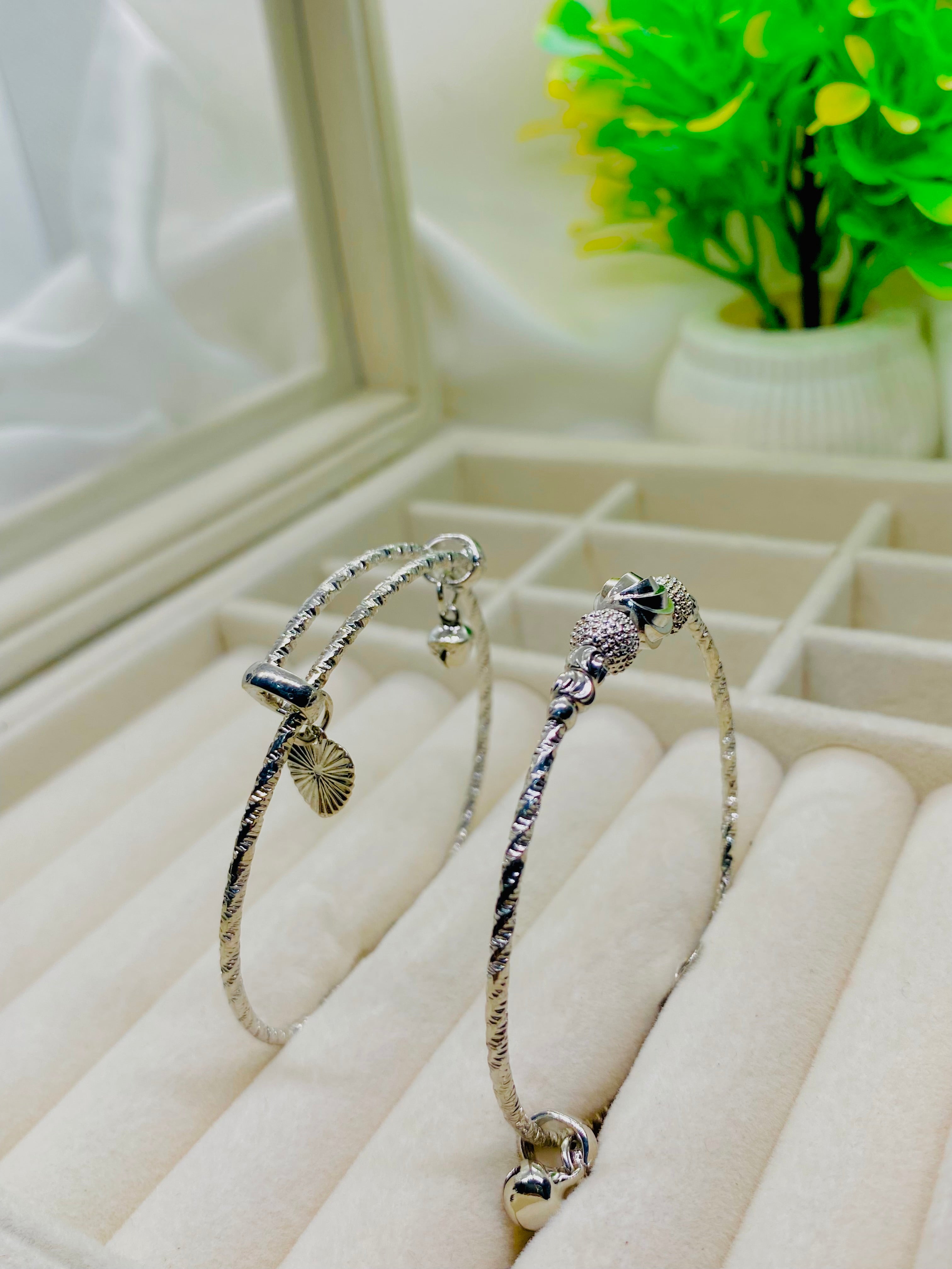 Elegant Silver Charm Bangles – Delicate and Stylish
