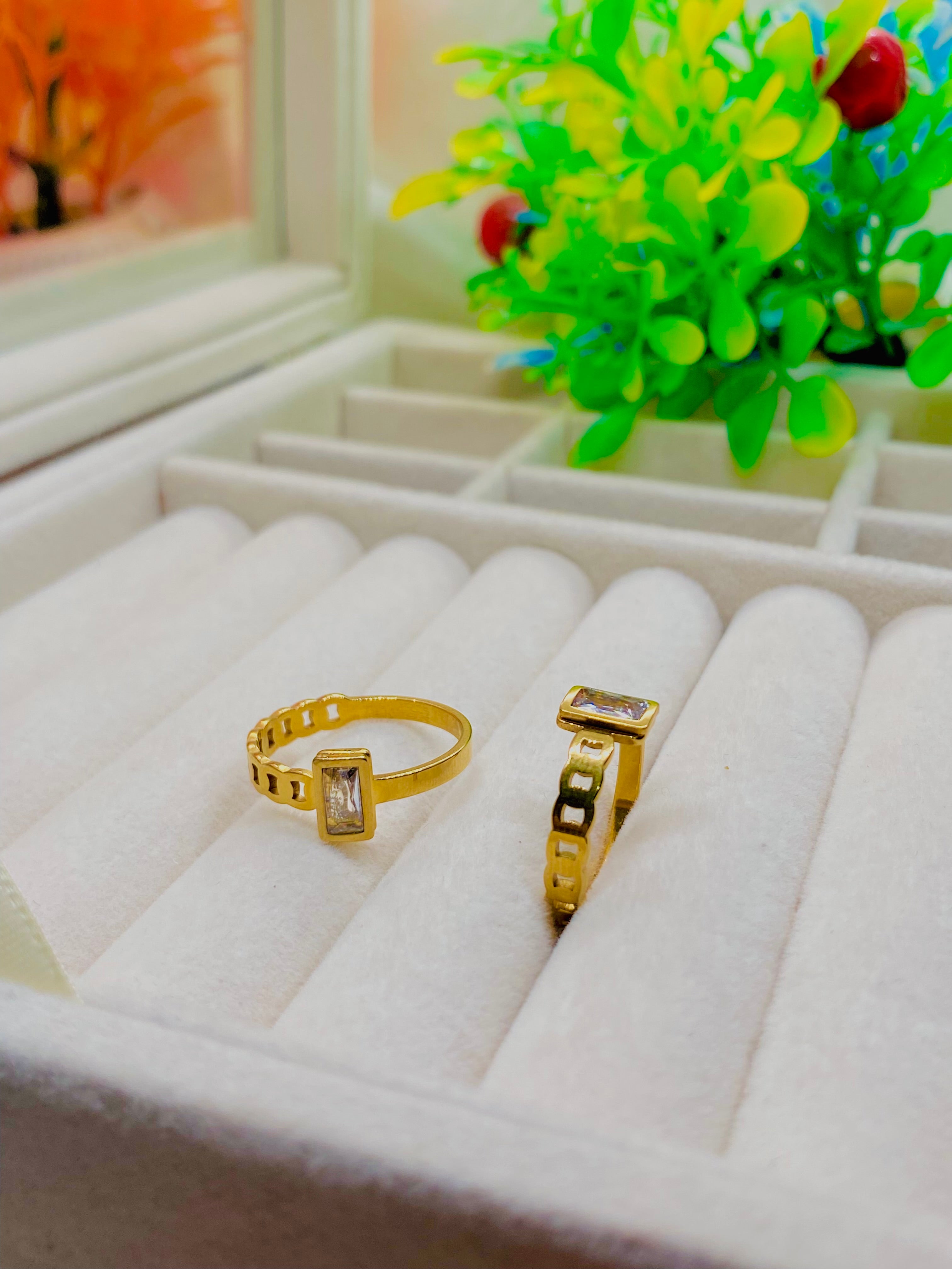 Modern Gold Rings with White Stone Detailing