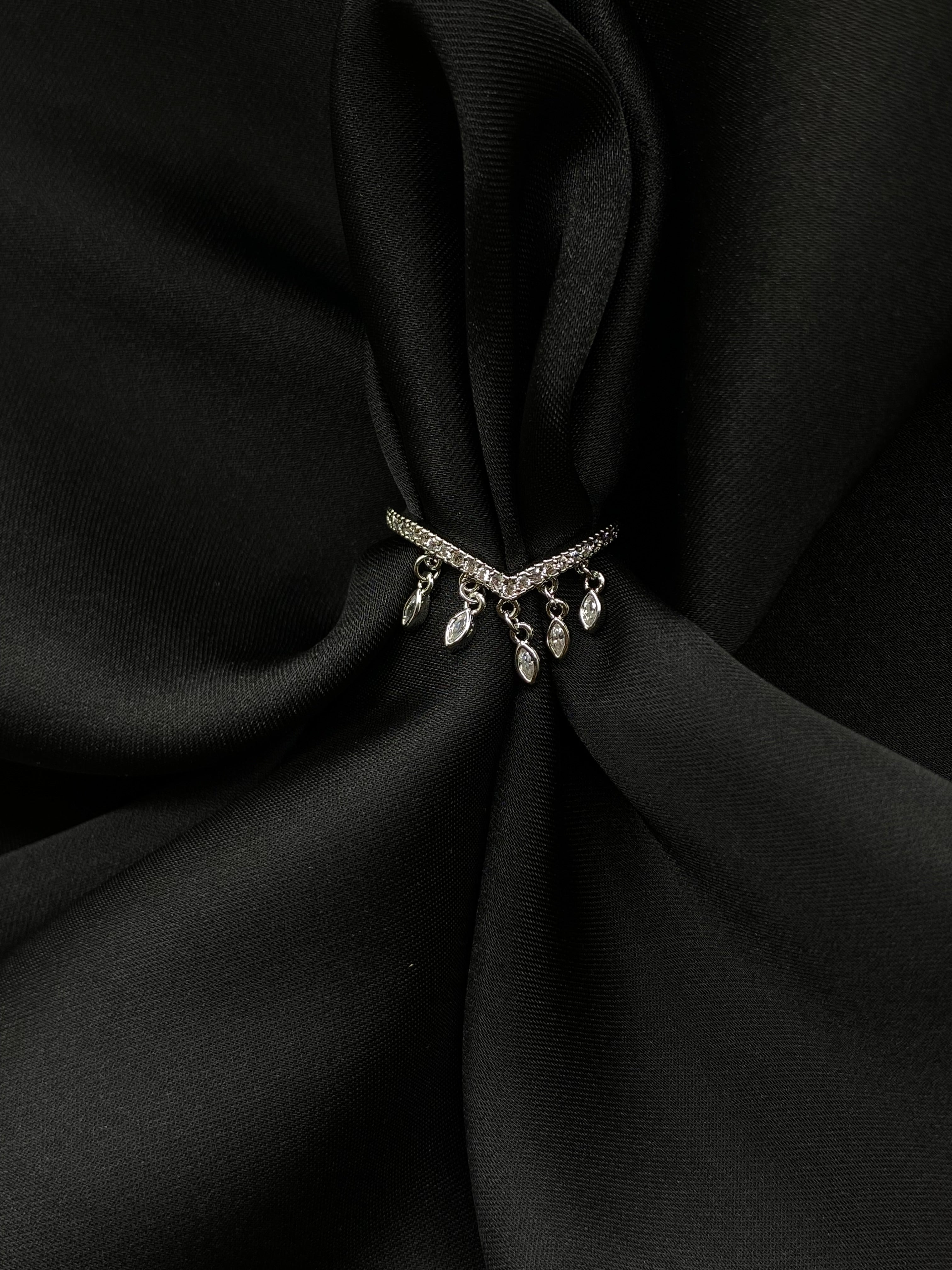 Celestial Charm: V-Shaped Dangling Diamond Ring