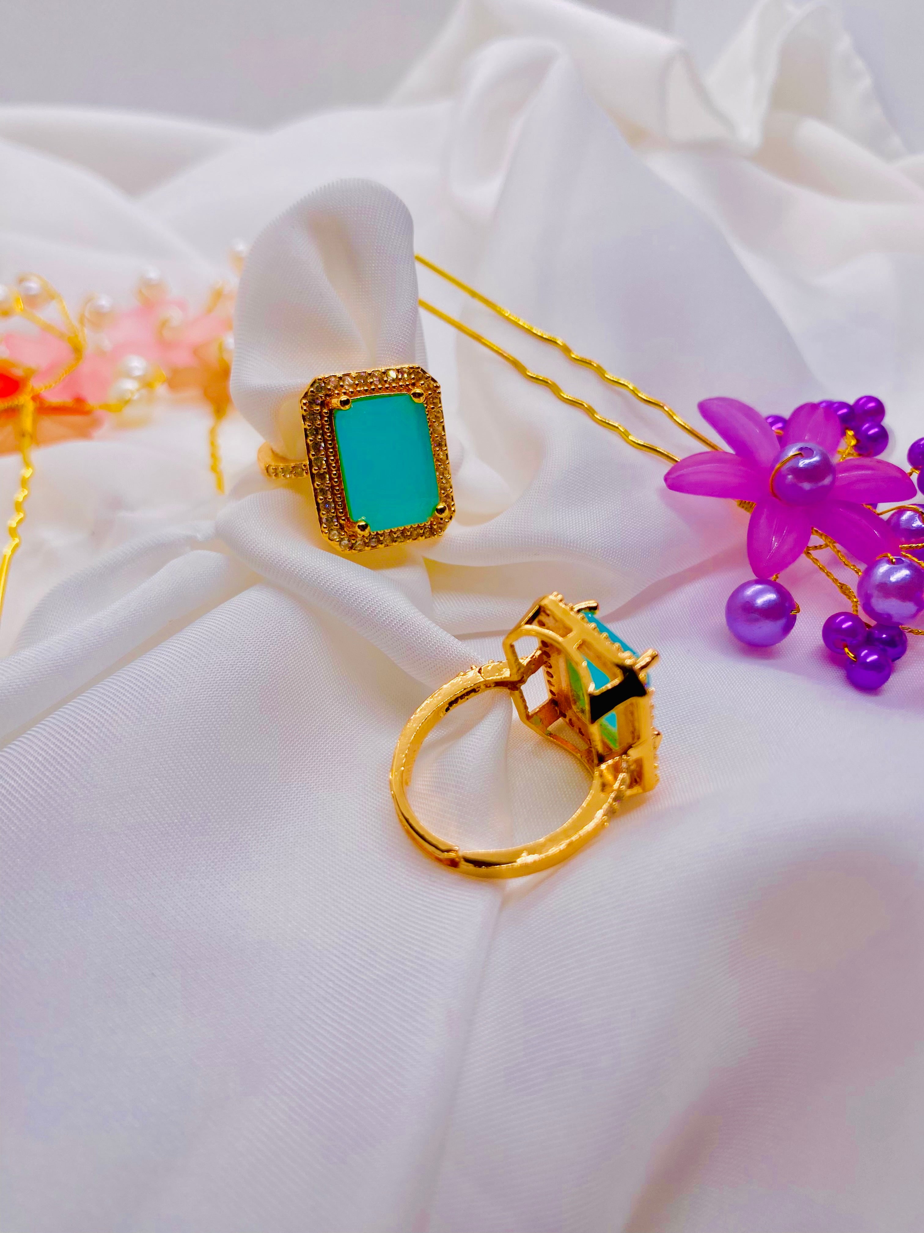 Regal Turquoise Gold-Plated Statement Rings