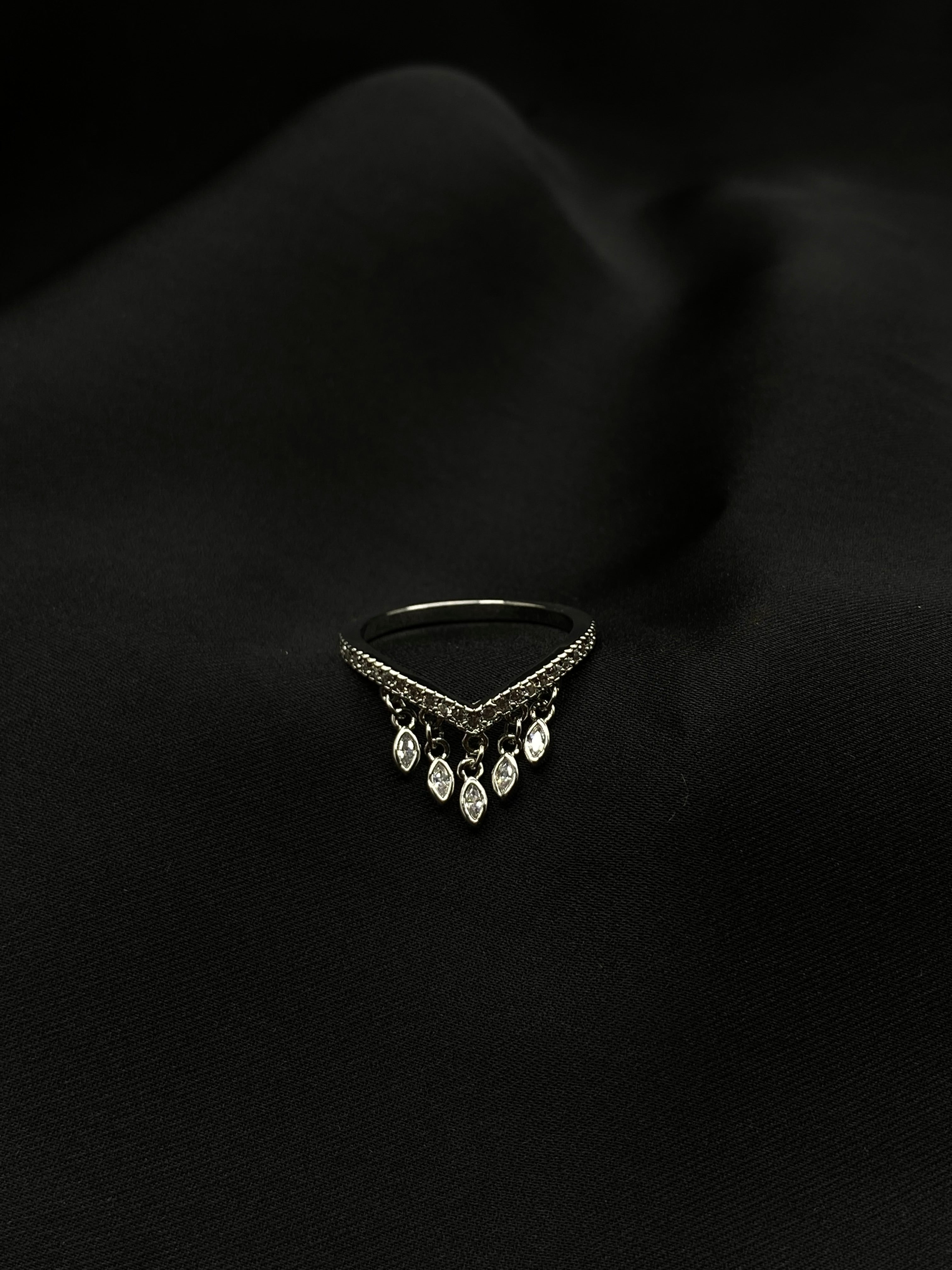 Celestial Charm: V-Shaped Dangling Diamond Ring