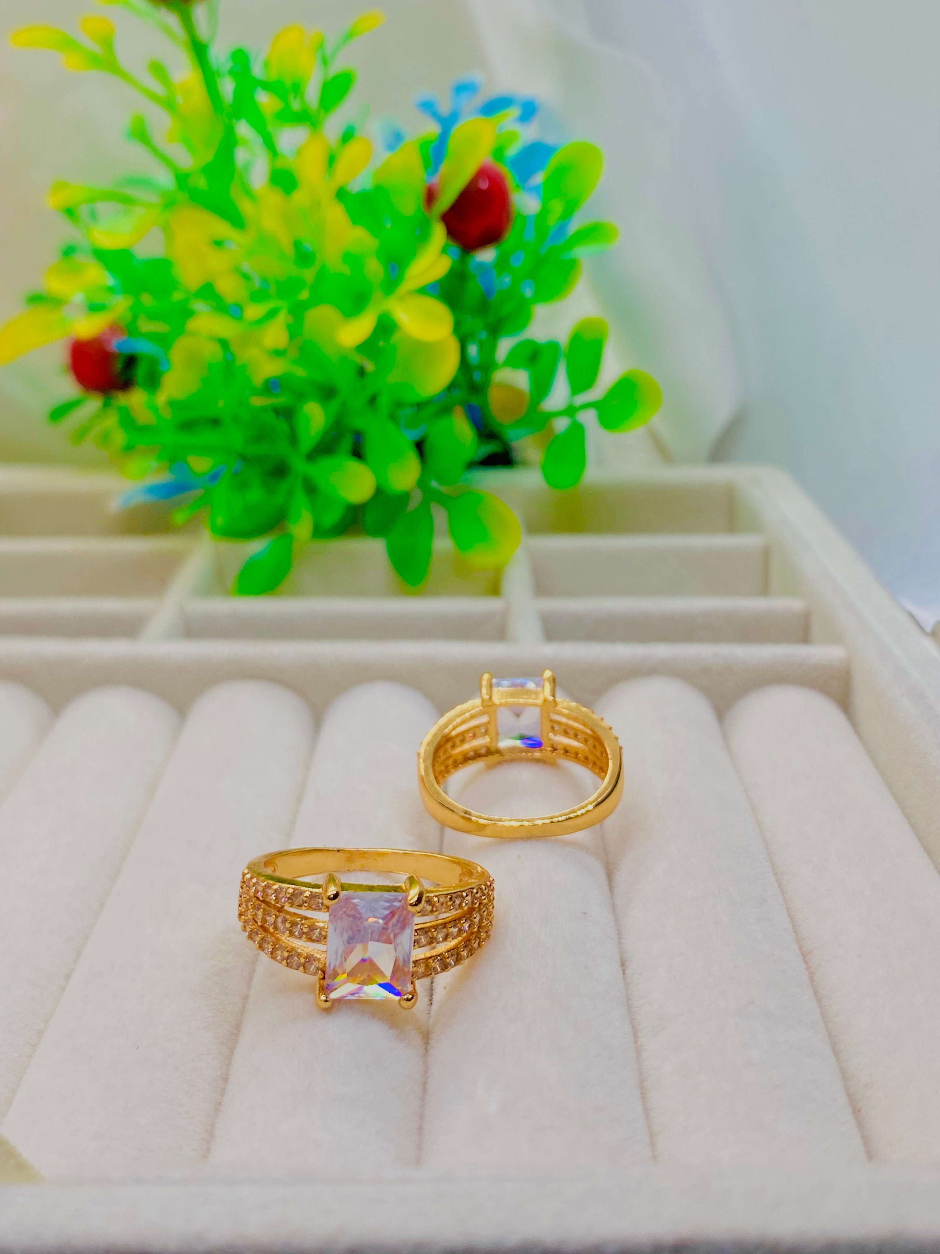 Radiant Gold-Plated Rings with Sparkling Cushion-Cut Centerpiece