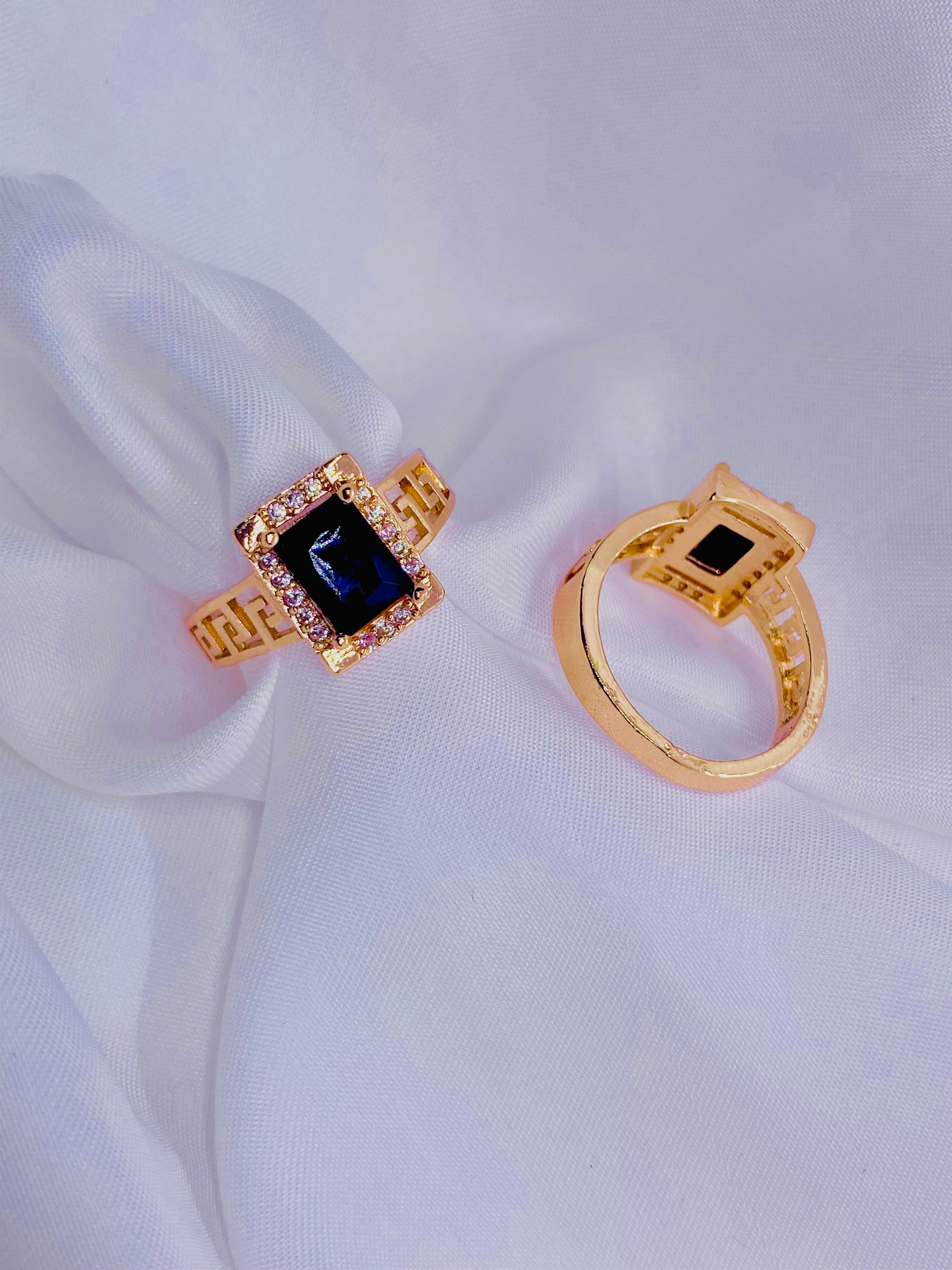 Elegant Gold-Plated Ring Set with Black Onyx and CZ Accents