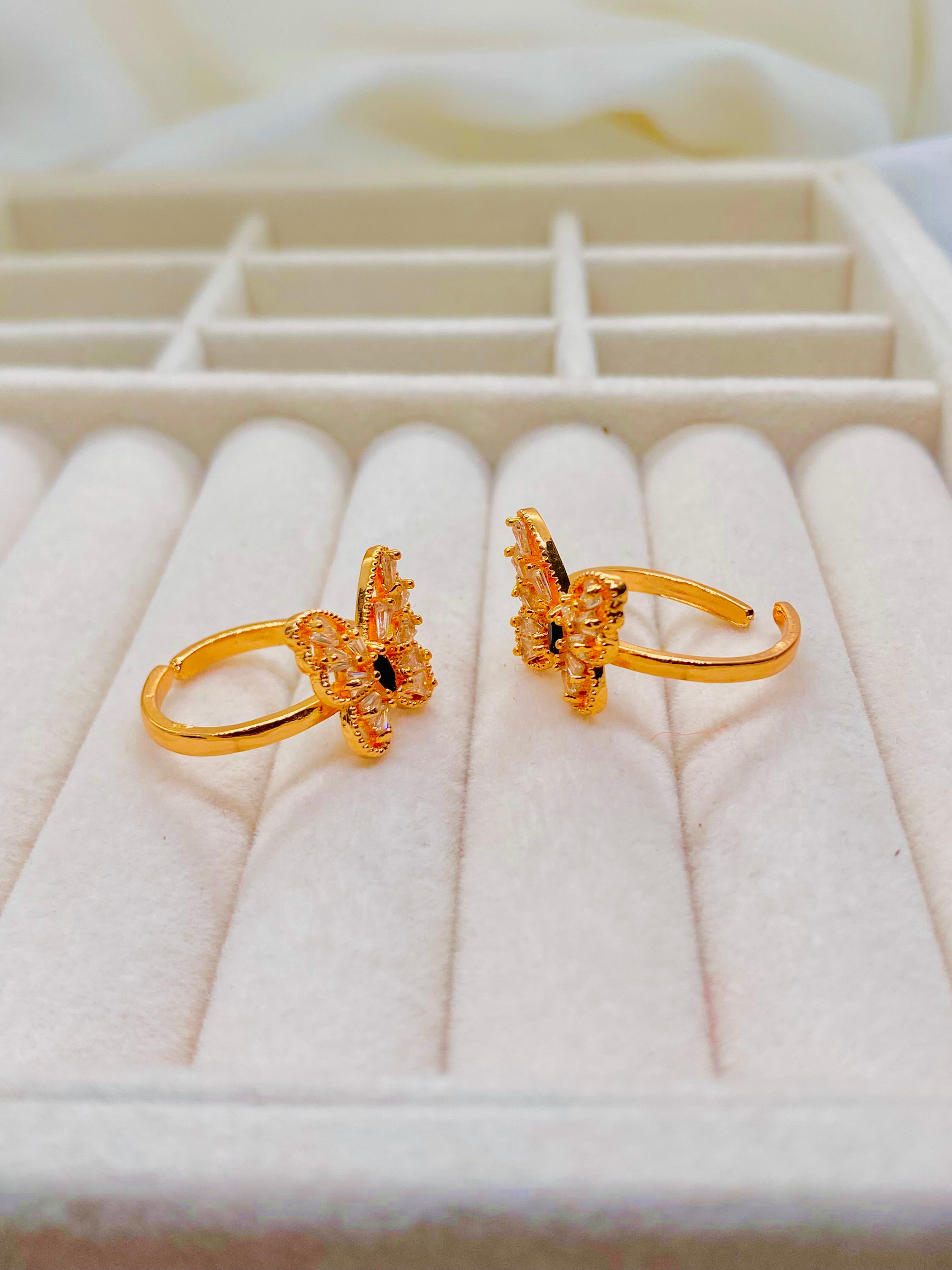 Graceful Gold Butterfly Rings with Crystal Accents