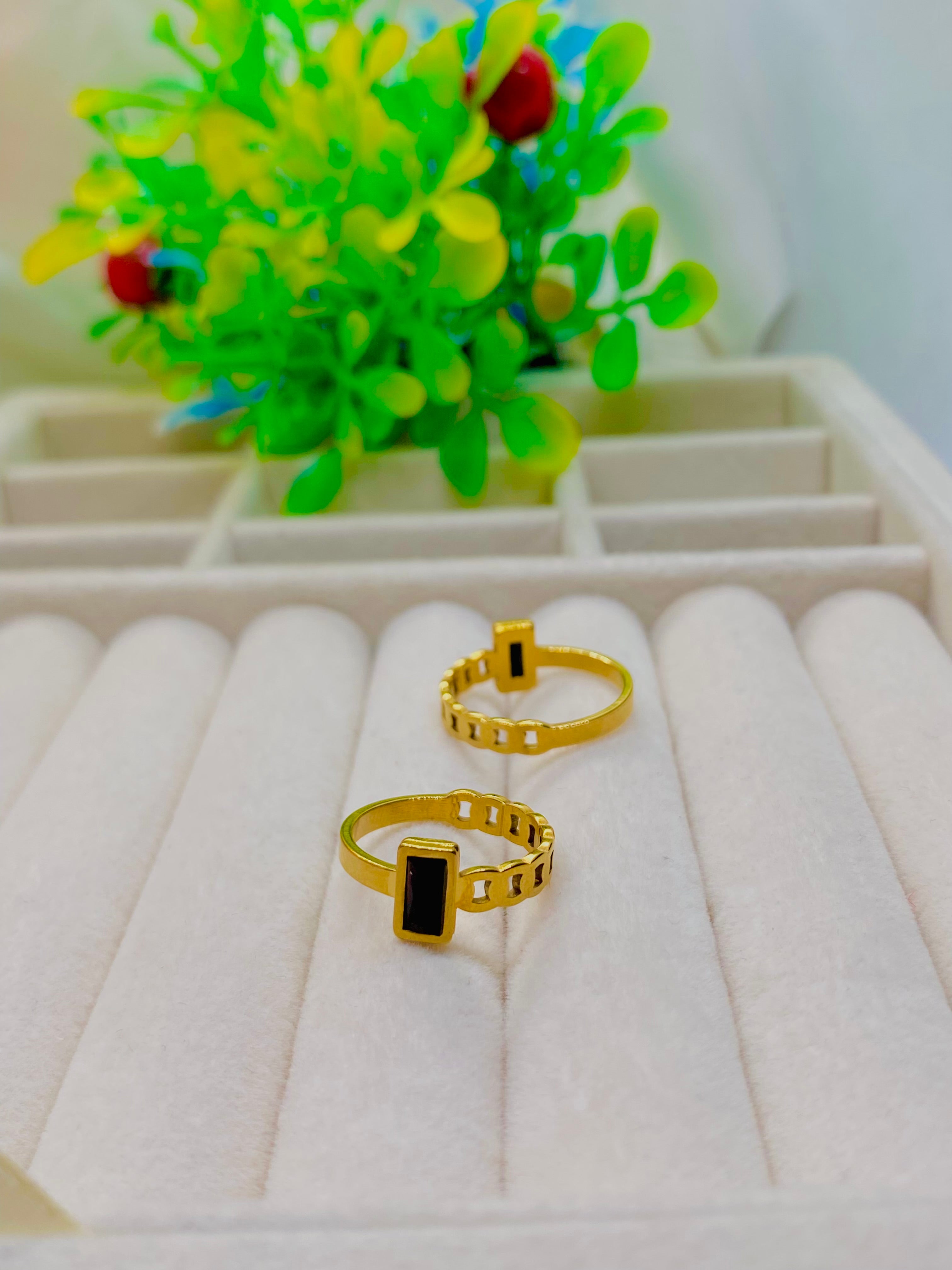 Modern Gold Rings with Black Stone Detailing