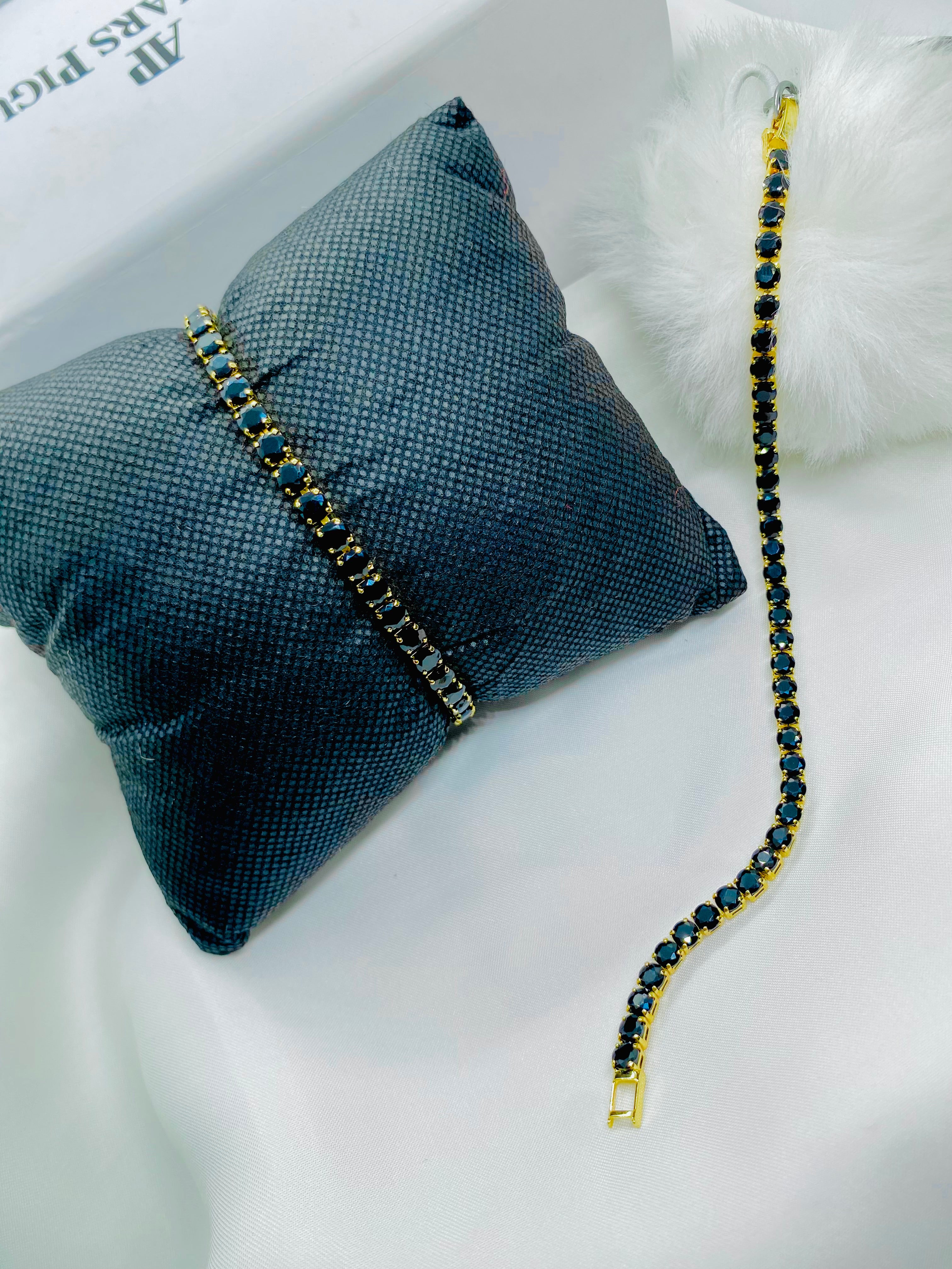 Luxe Black Stone Tennis Bracelets in Gold Finish