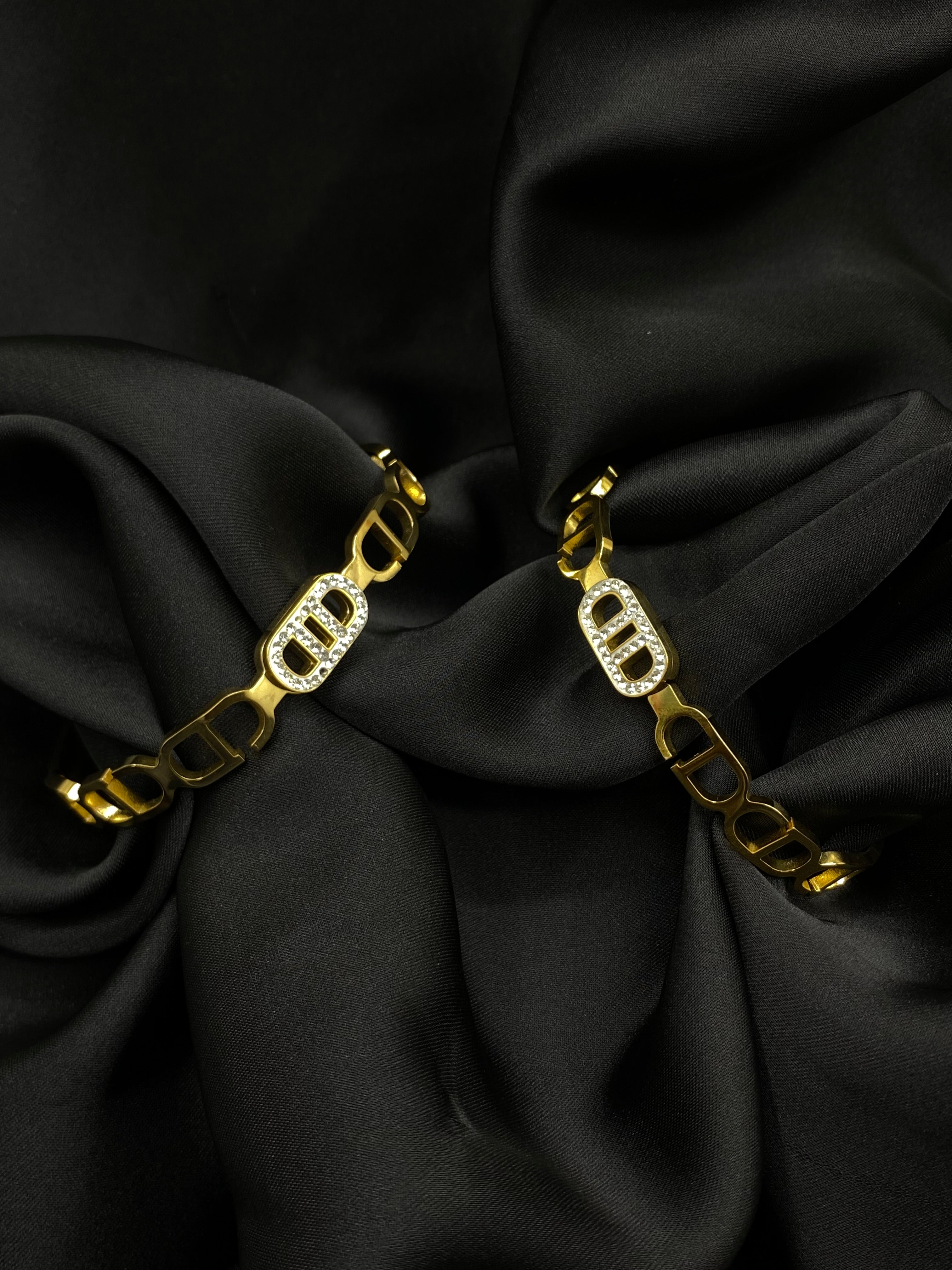 Chic Gold Dior-Inspired Bracelets with Crystal Accents