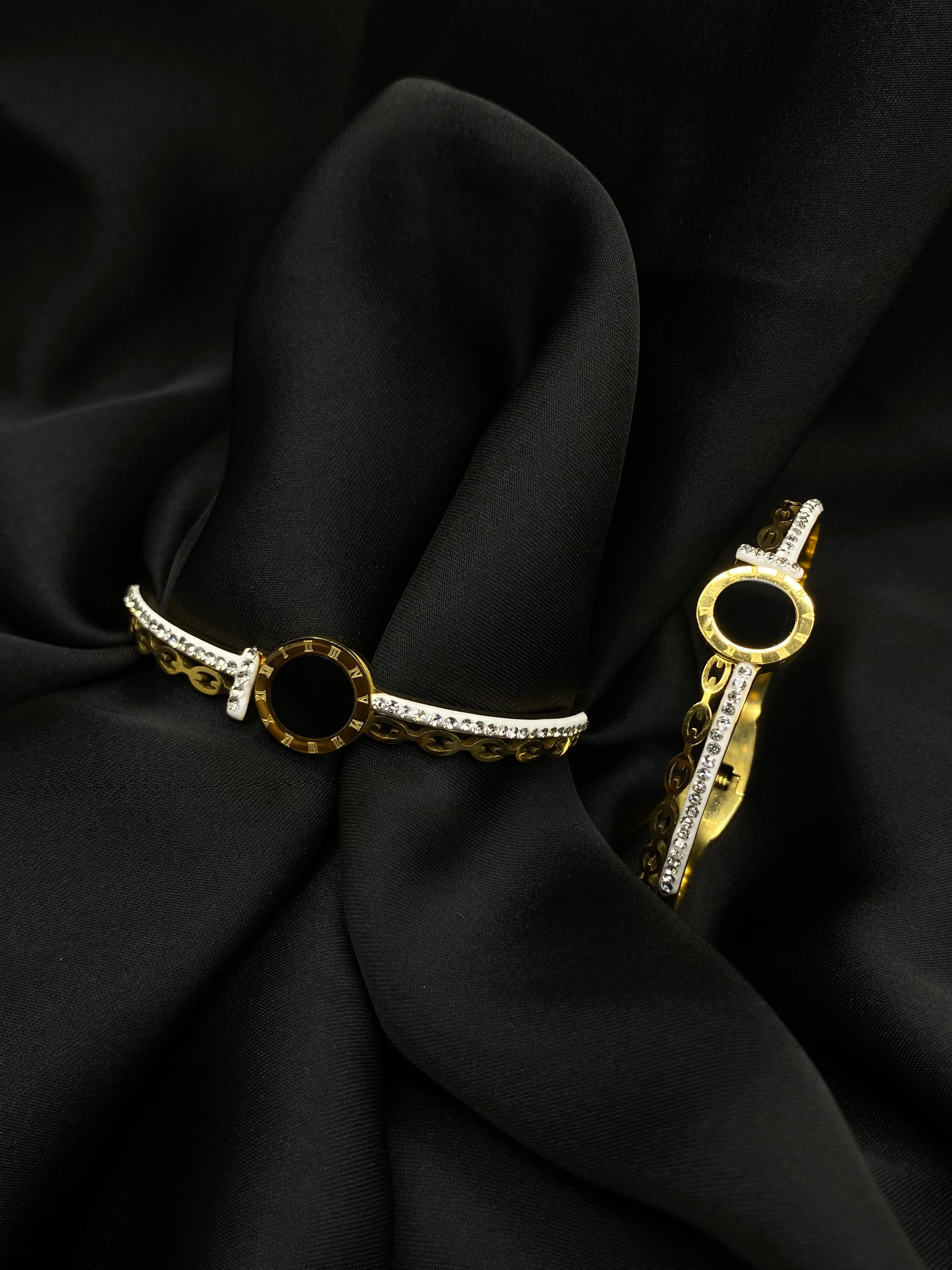 Black Enamel & Crystal Gold Bracelets