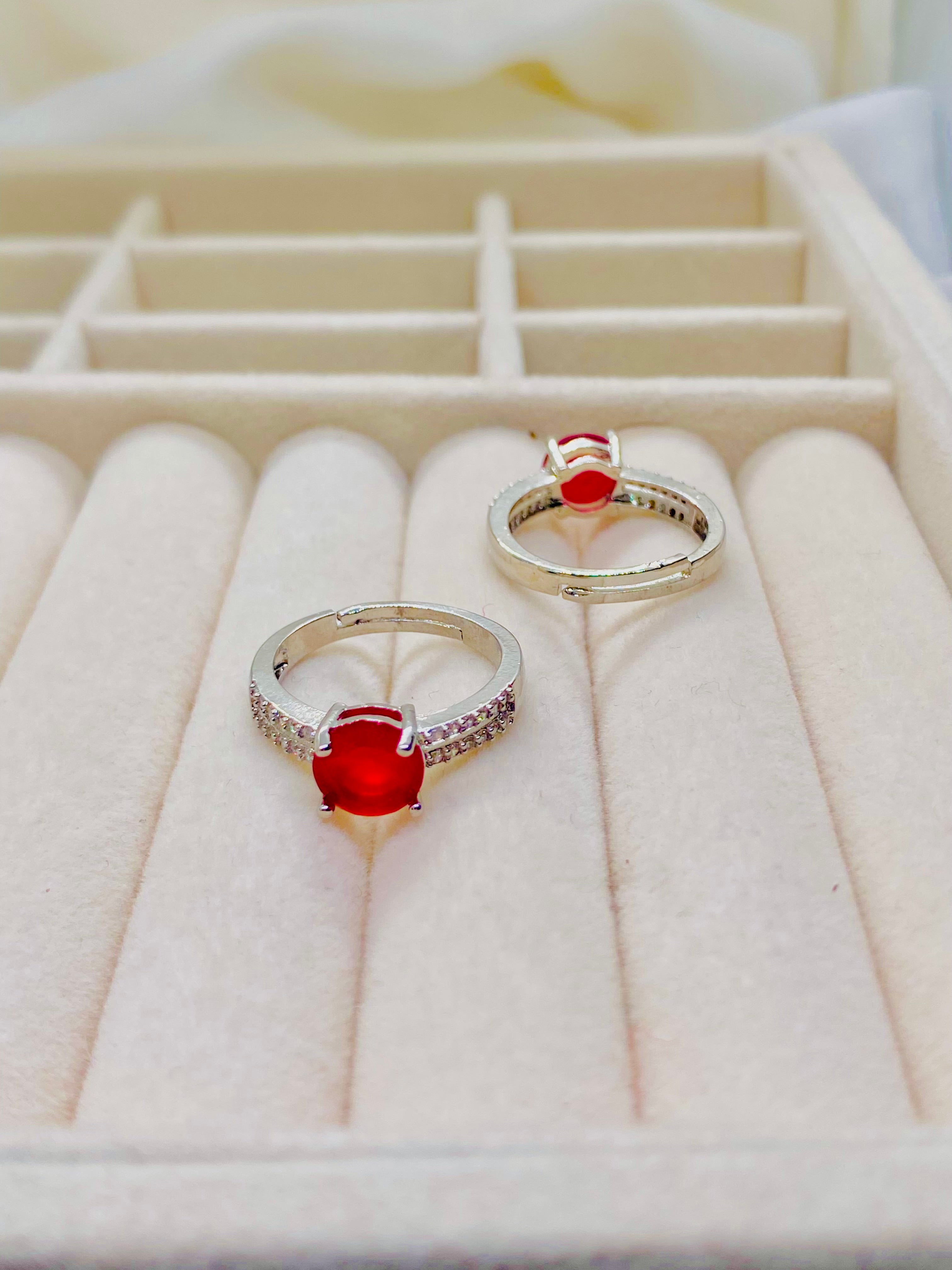 Elegant Ruby Solitaire Rings with Accent Diamonds