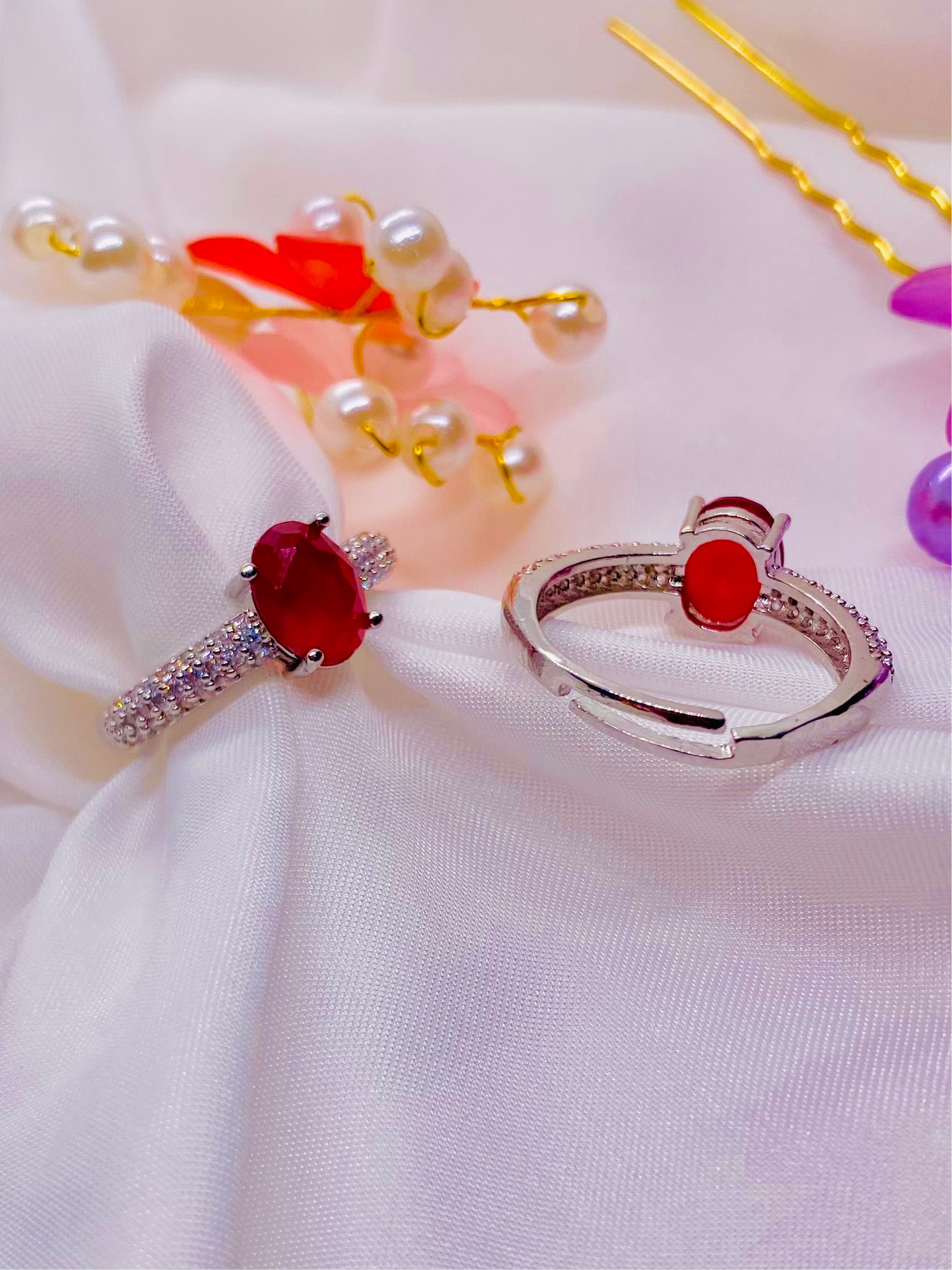 Crimson Elegance: Ruby Solitaire Ring in Sterling Silver