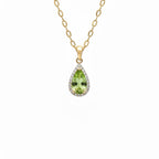 Teardrop Cut Peridot Pendant, 24k Halo Moissanite Jewelry