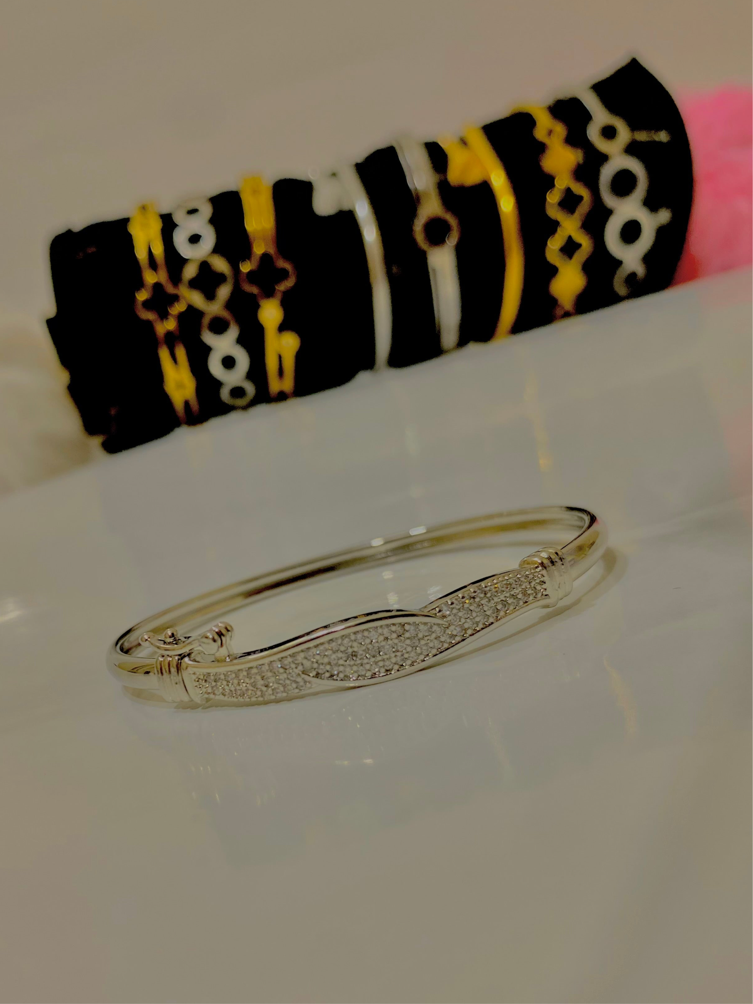 Elegant Diamond-Studded Silver Bangle