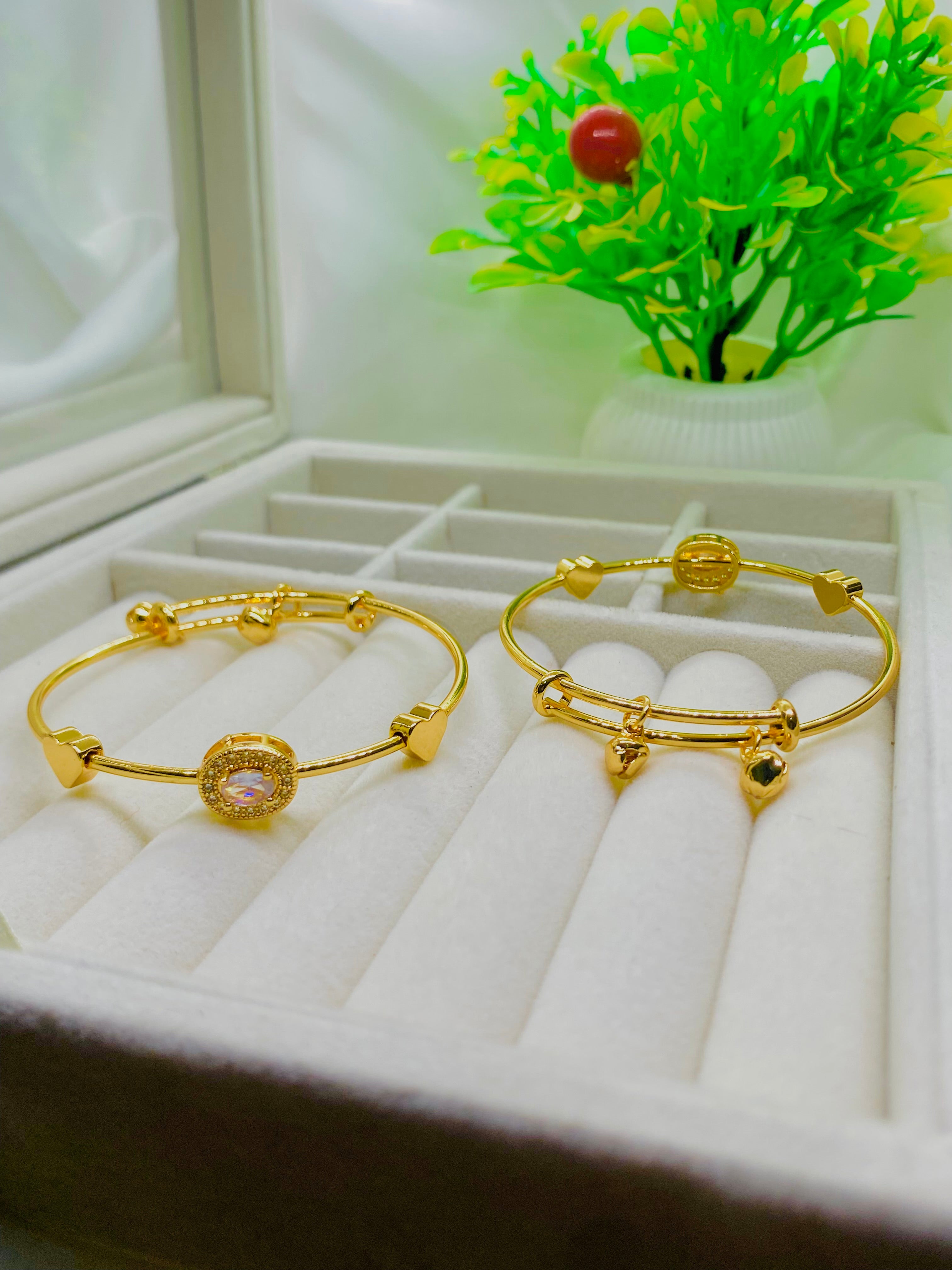 Starlit Hearts & Chime Gold Bangle Duo